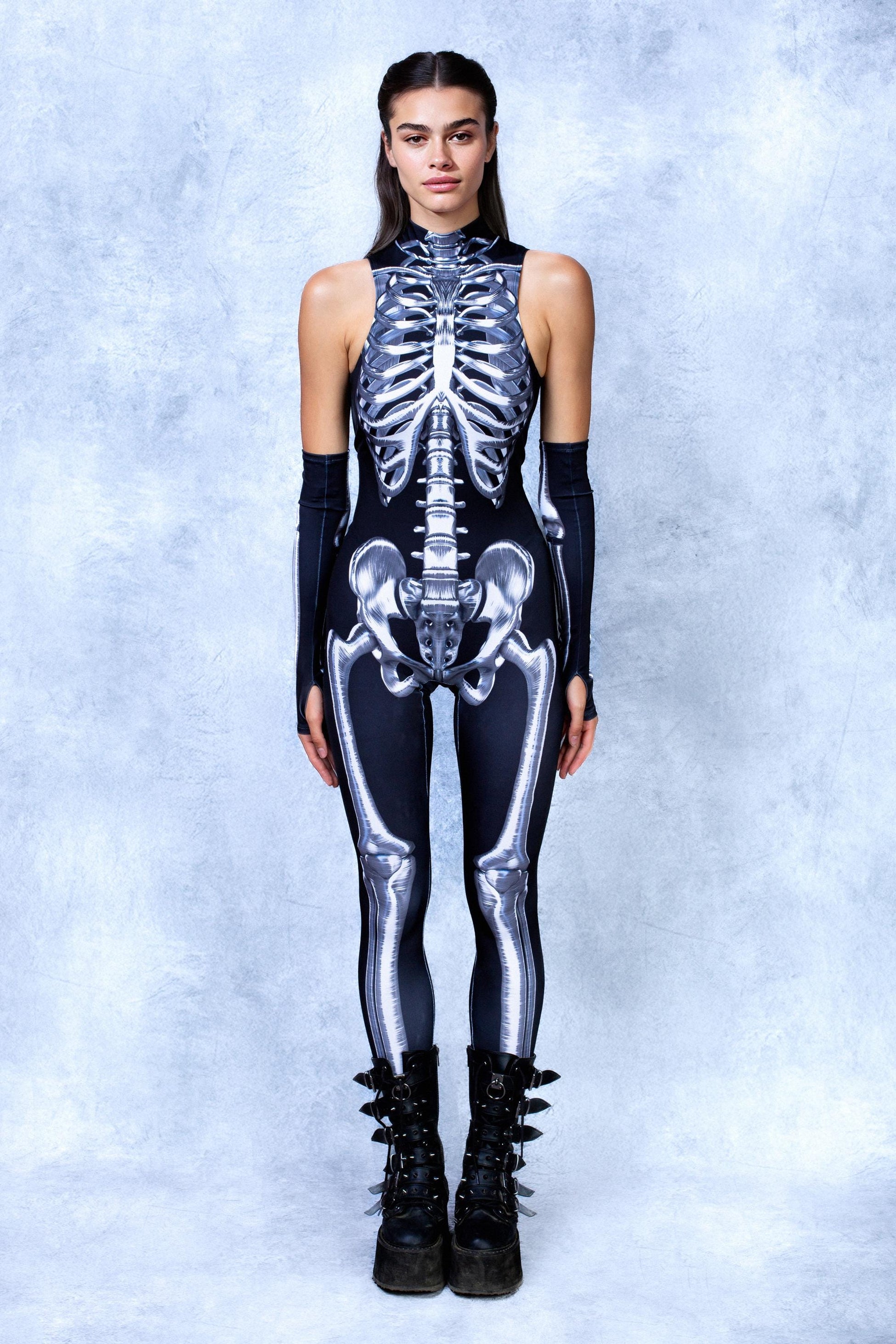 Silver Candy Skeleton Bare Back Catsuit 2