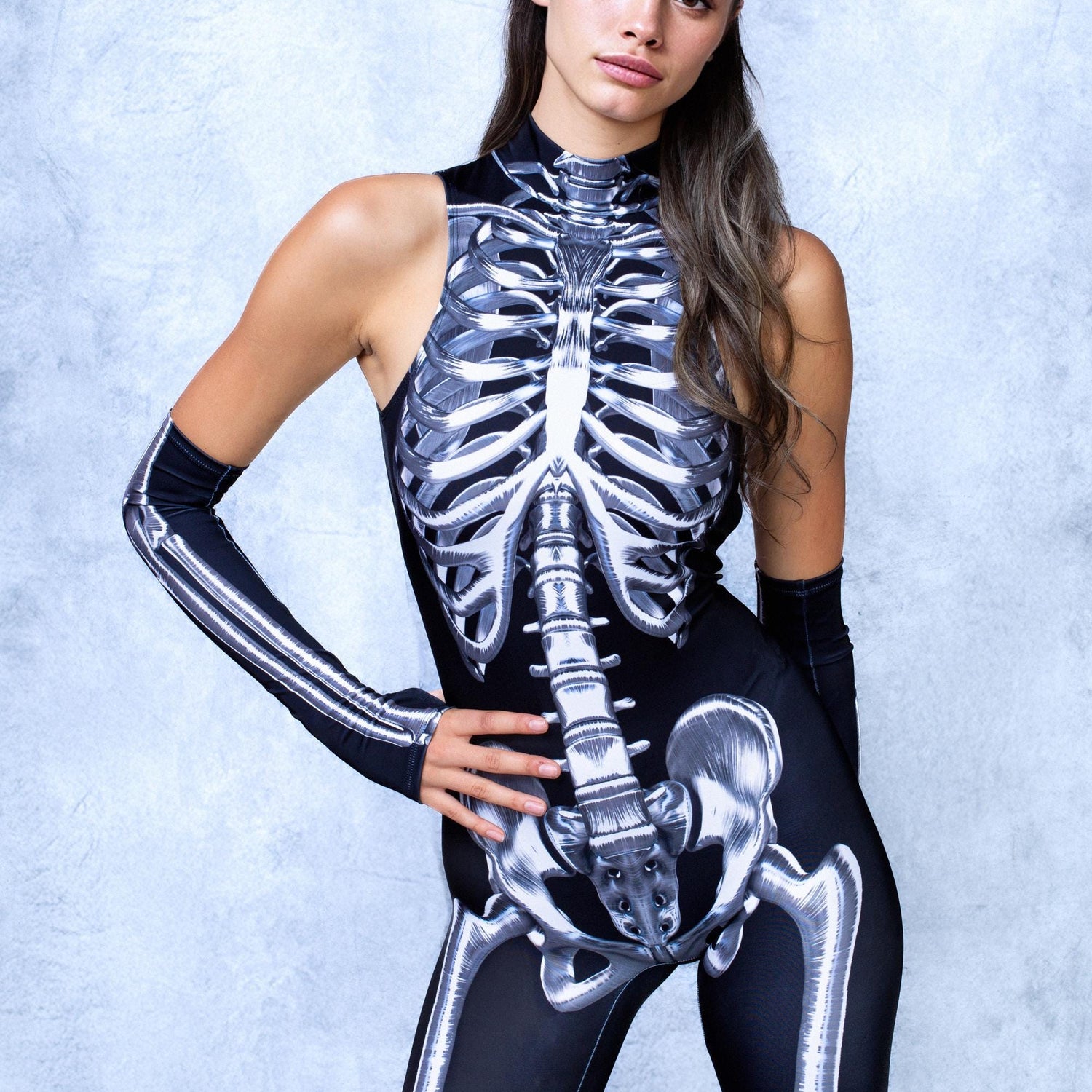 Silver Candy Skeleton Bare Back Catsuit