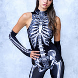 Silver Candy Skeleton Bare Back Catsuit