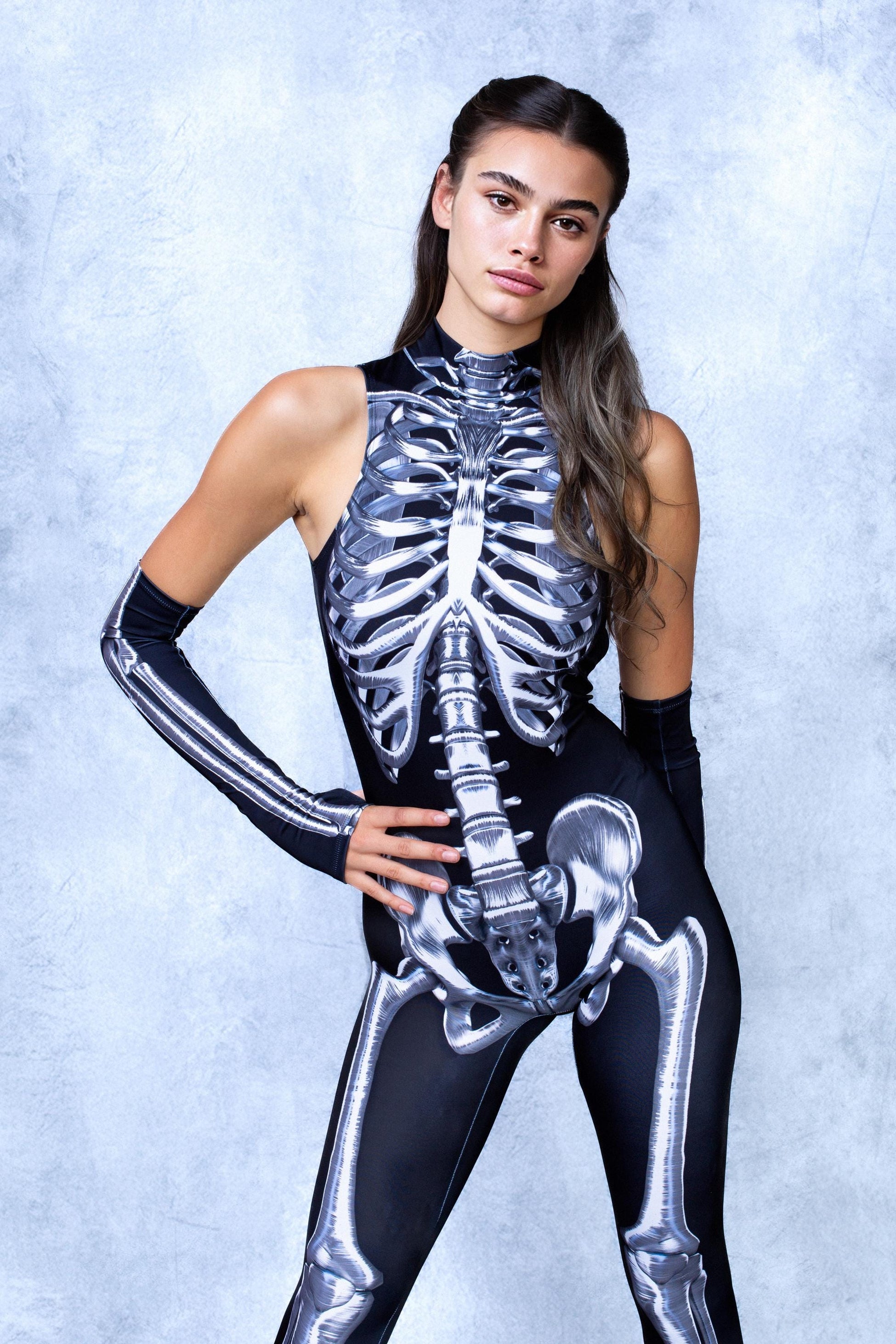 Silver Candy Skeleton Bare Back Catsuit 1