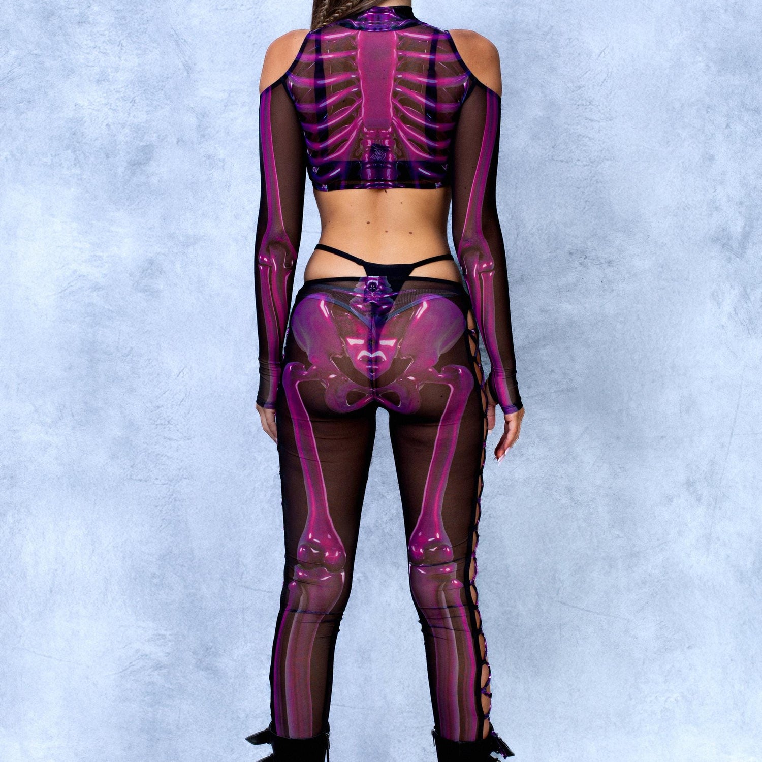 Purple Candy Skeleton Mesh Coldshoulder Set Performance