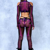 Purple Candy Skeleton Mesh Coldshoulder Set