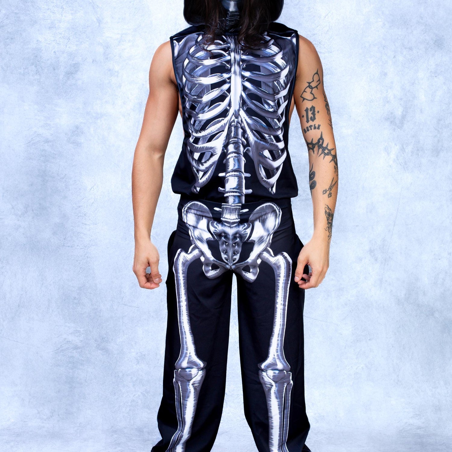 Silver Candy Skeleton Male Cuff Pants Black, Silver
