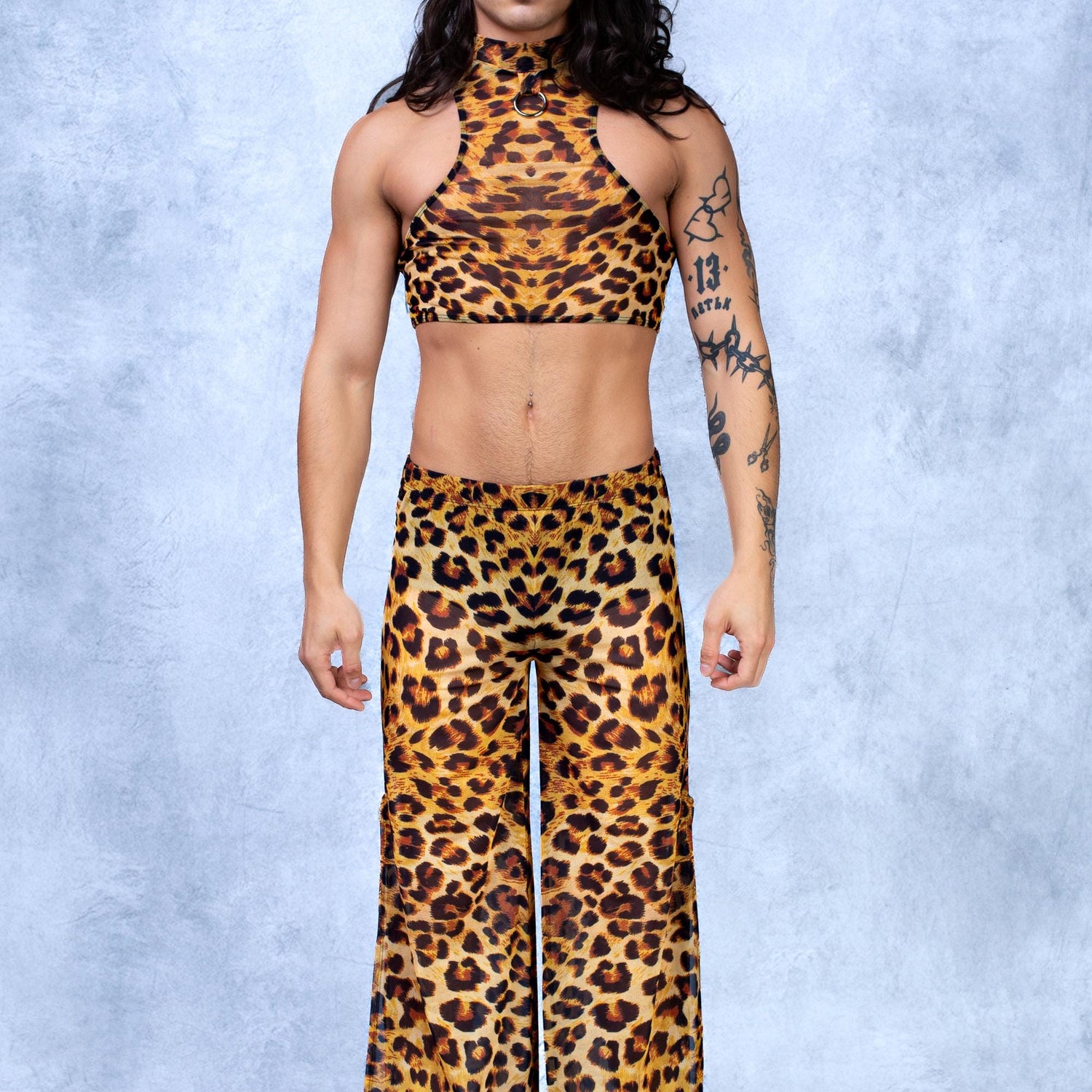 Cheetah Mesh Male Split Pants Black, Yellow