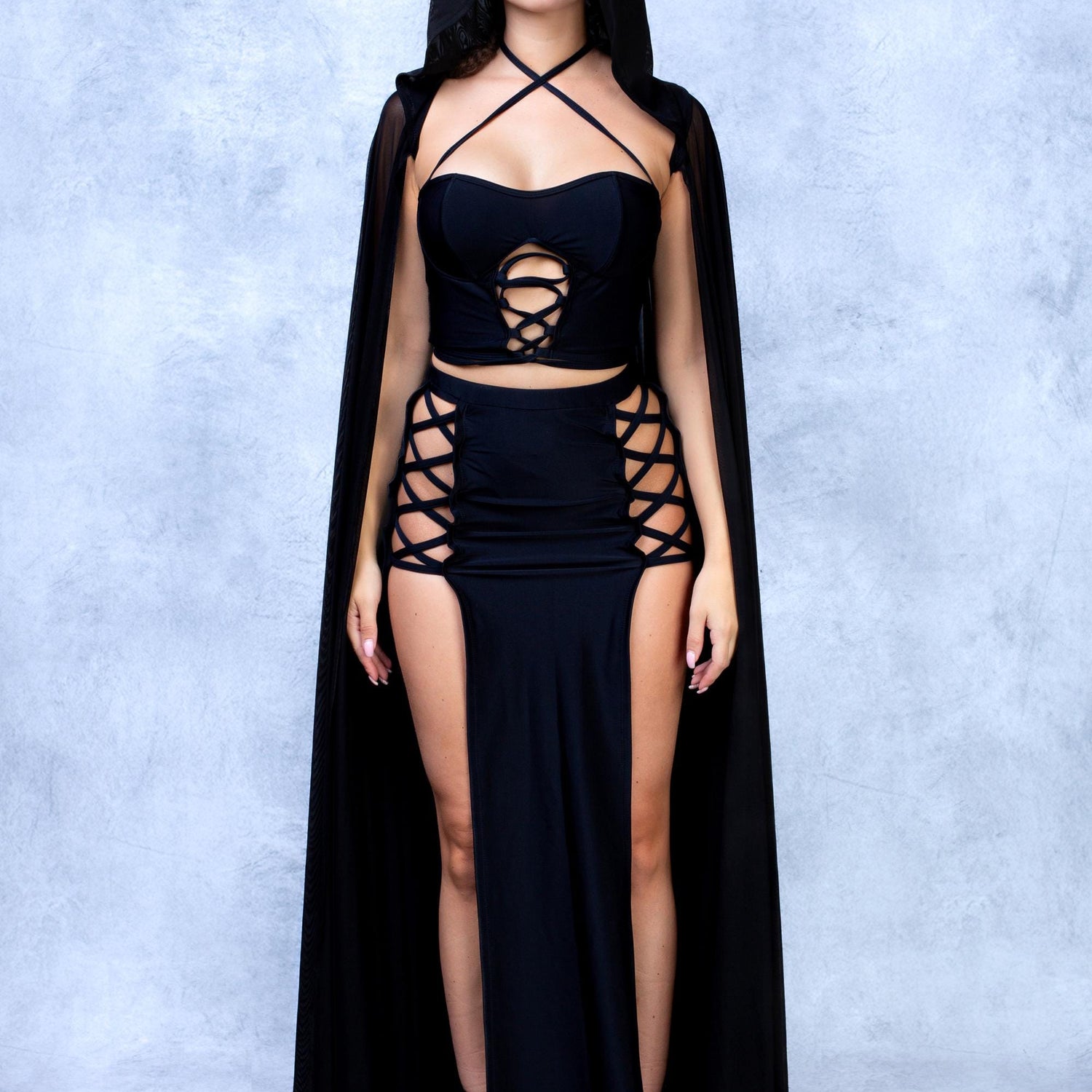 Just Black Witch Cross Corset Set Black