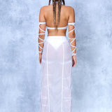 Just White Mesh Duster Skirt Set