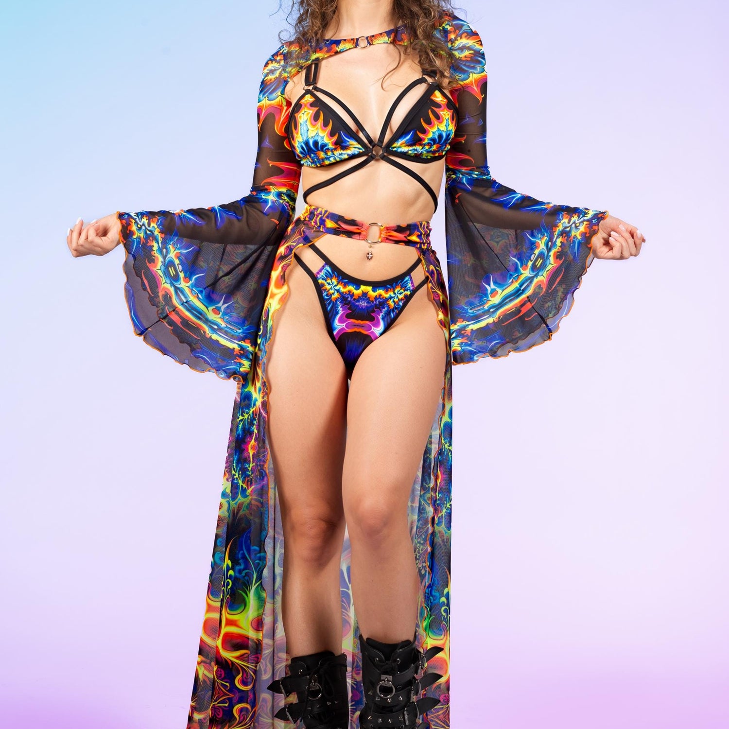 Lightning Round Ring Skirt Set Lycra, Mesh, UV Reactive