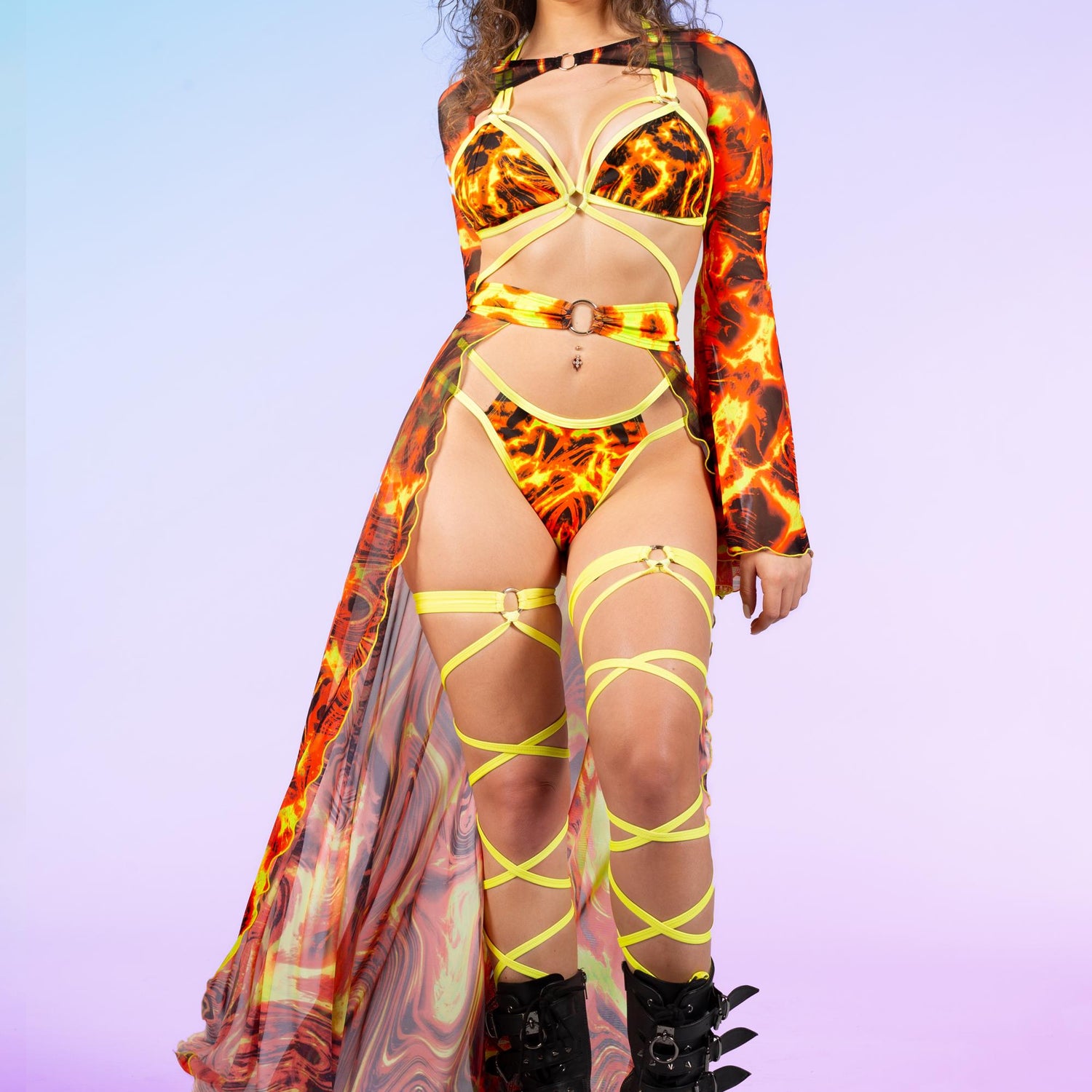 Lavardia Ring Skirt Set Lycra, Mesh, UV Reactive