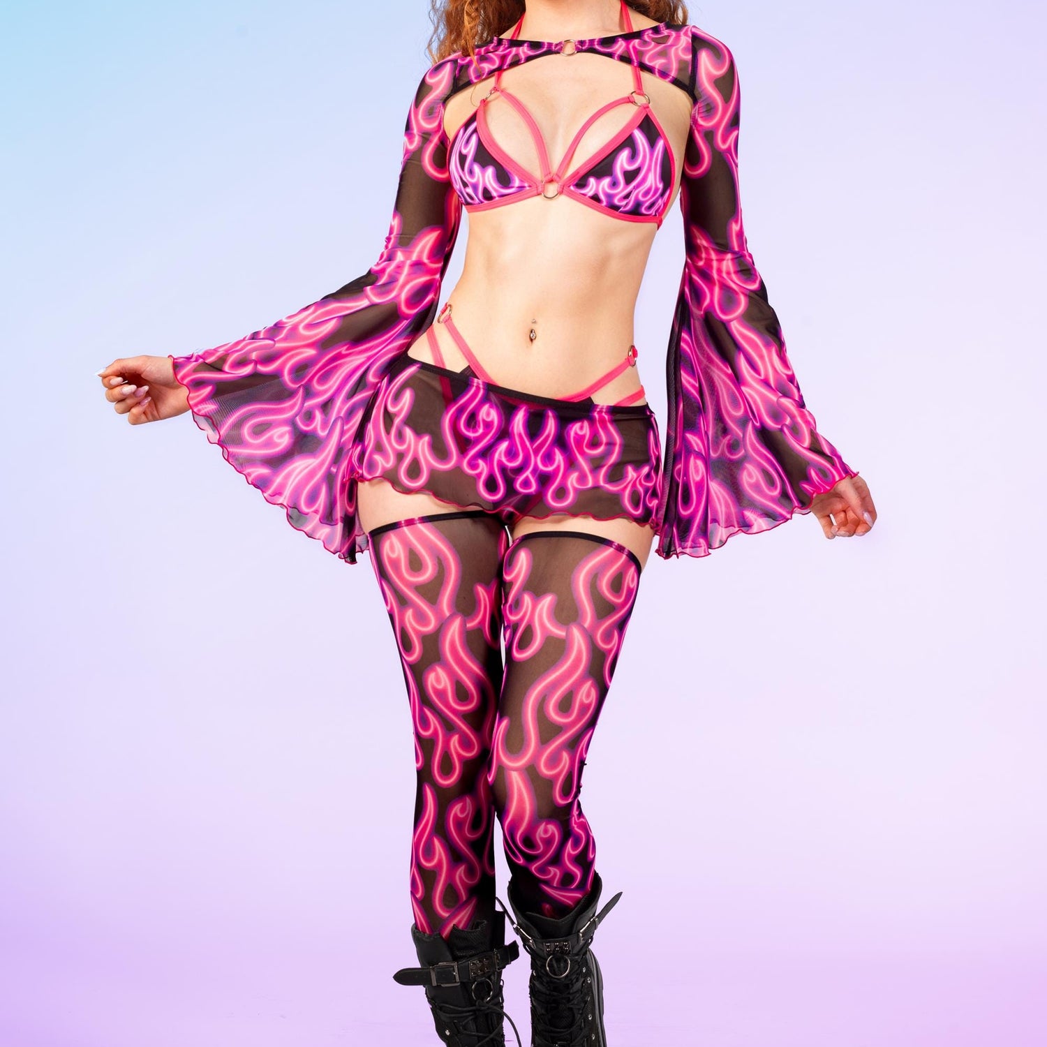 Burning Pink Ring Triangle Top Black, Purple