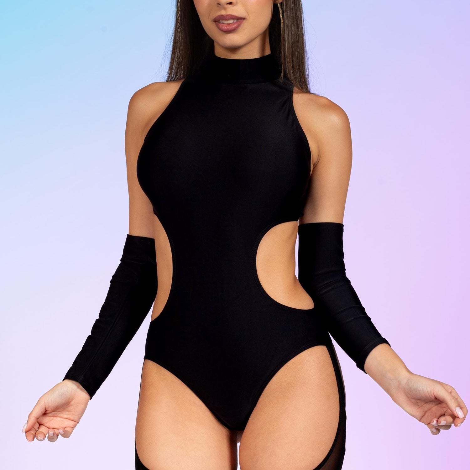 Just Black Backless Chaps Bodysuit