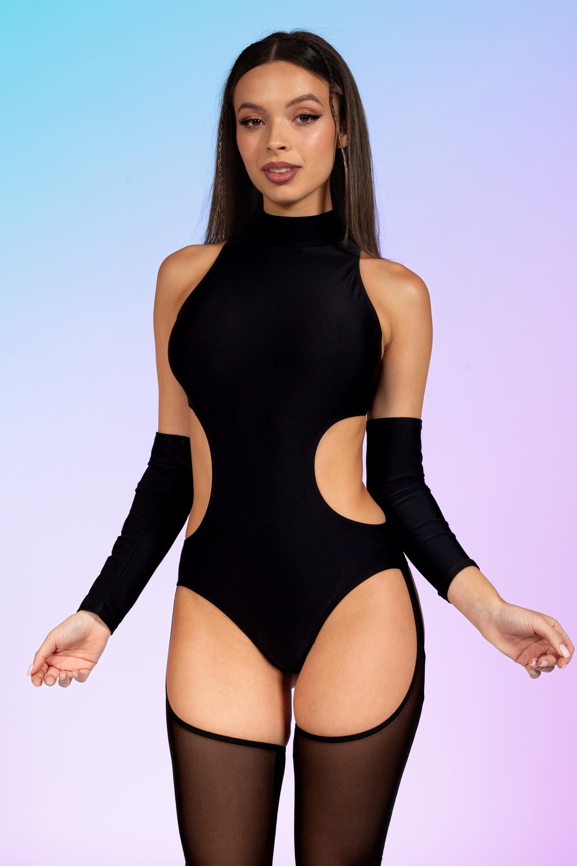 Just Black Backless Chaps Bodysuit 1