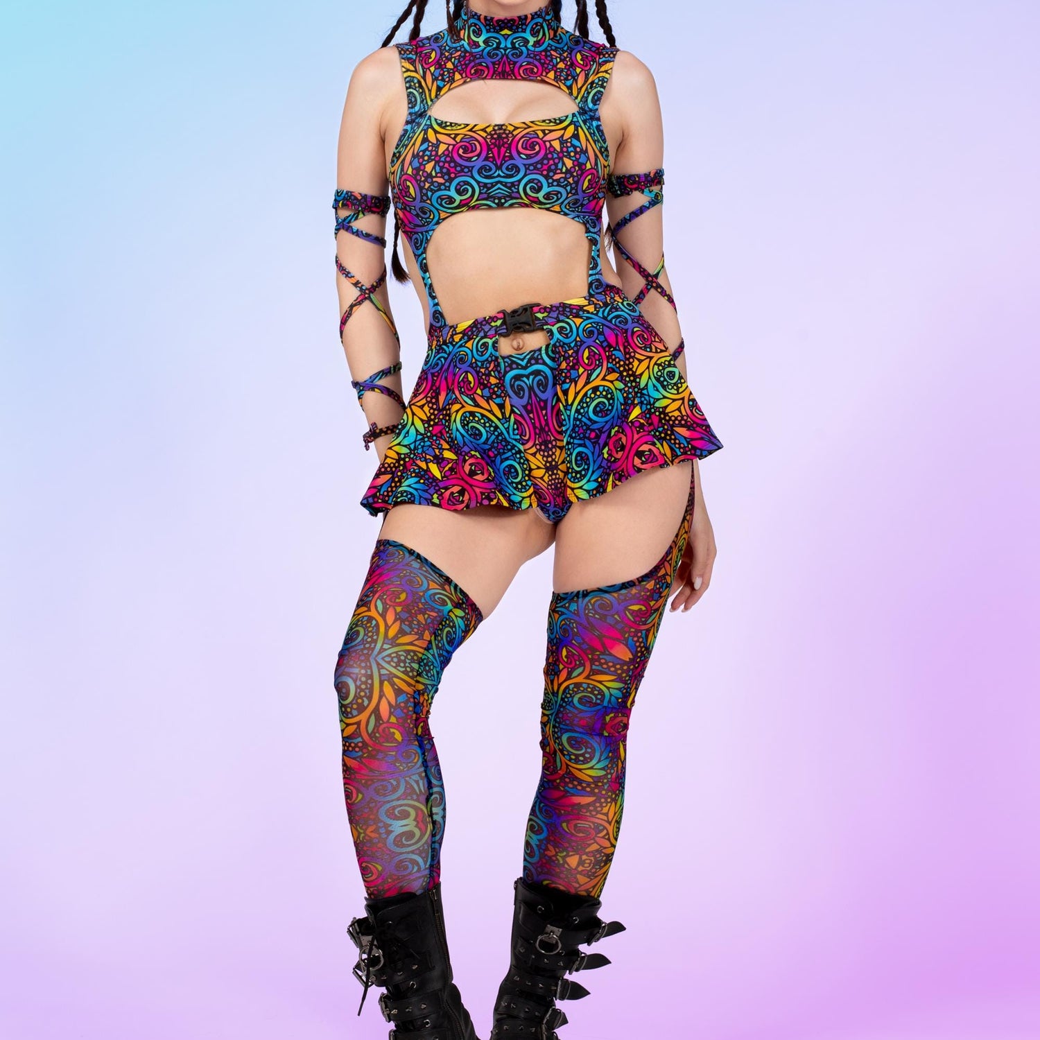 Rainbow Vines Micro Buckle Skirt Lycra