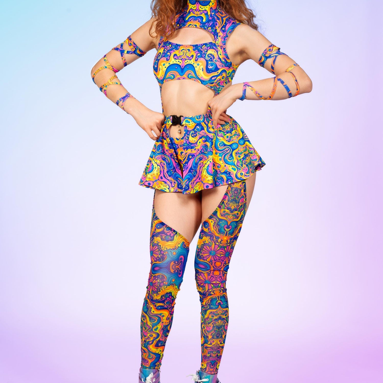 Abstract Concept Chaps Leotard Wraps Set Lycra, Mesh, UV Reactive