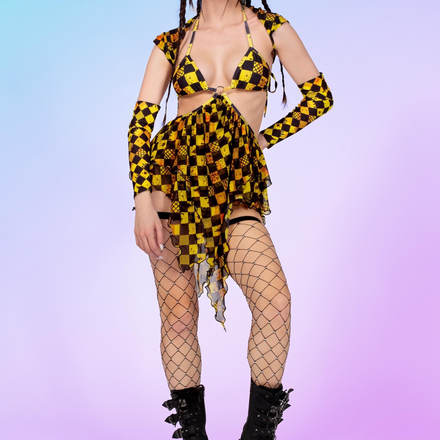 Checking In Pixie Dress Black, Yellow