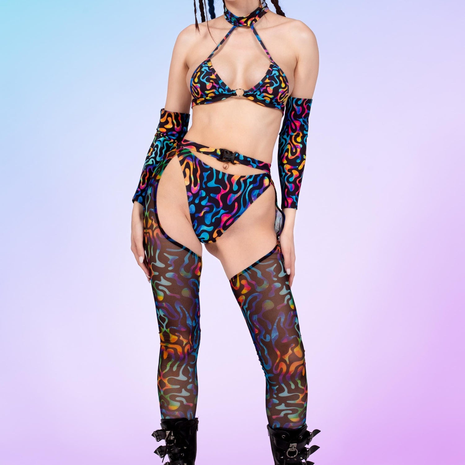 Jungle Zest Ring Choker Top Black, Blue