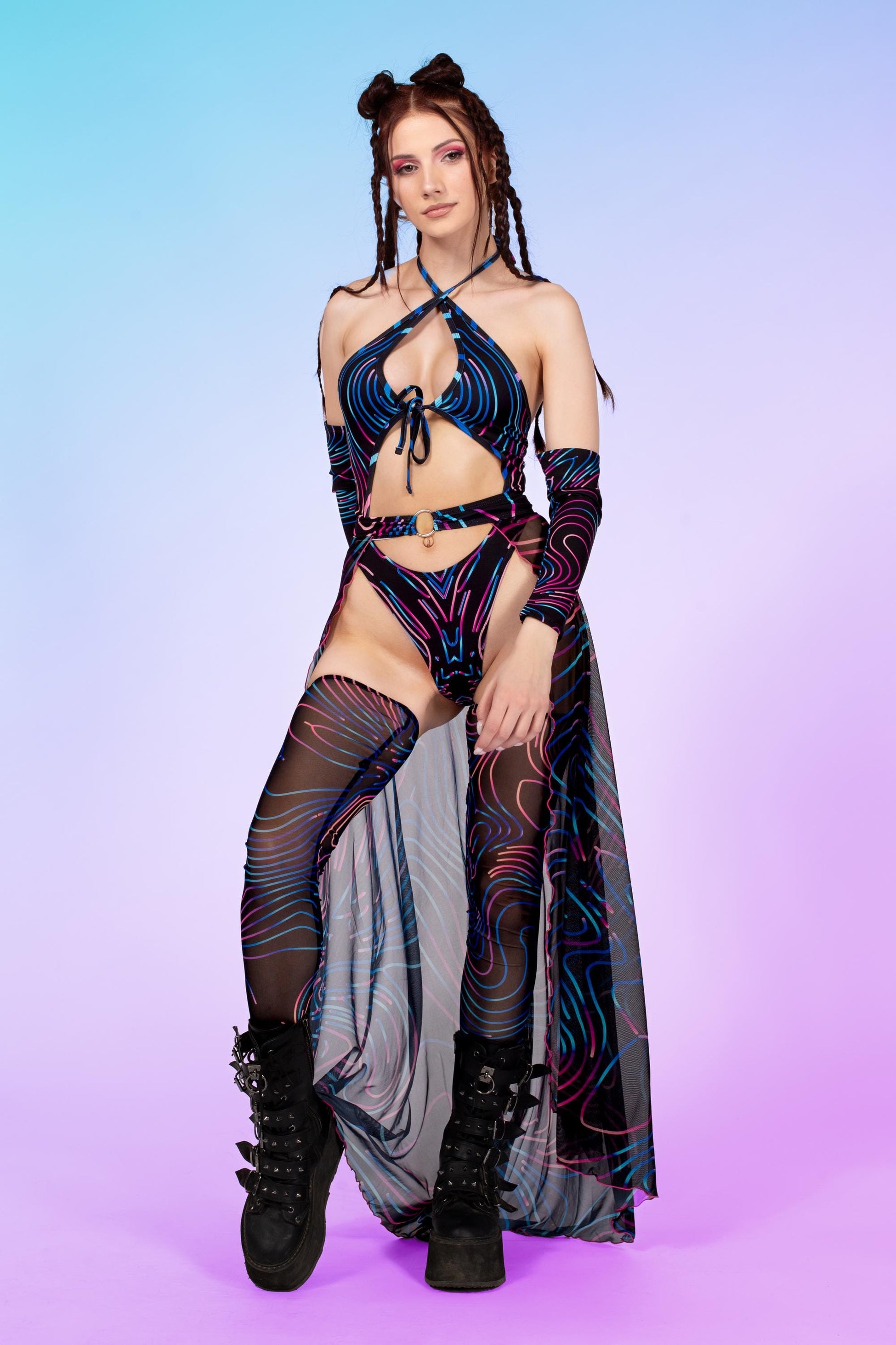 Disco Lines Halter Bodysuit Set 1