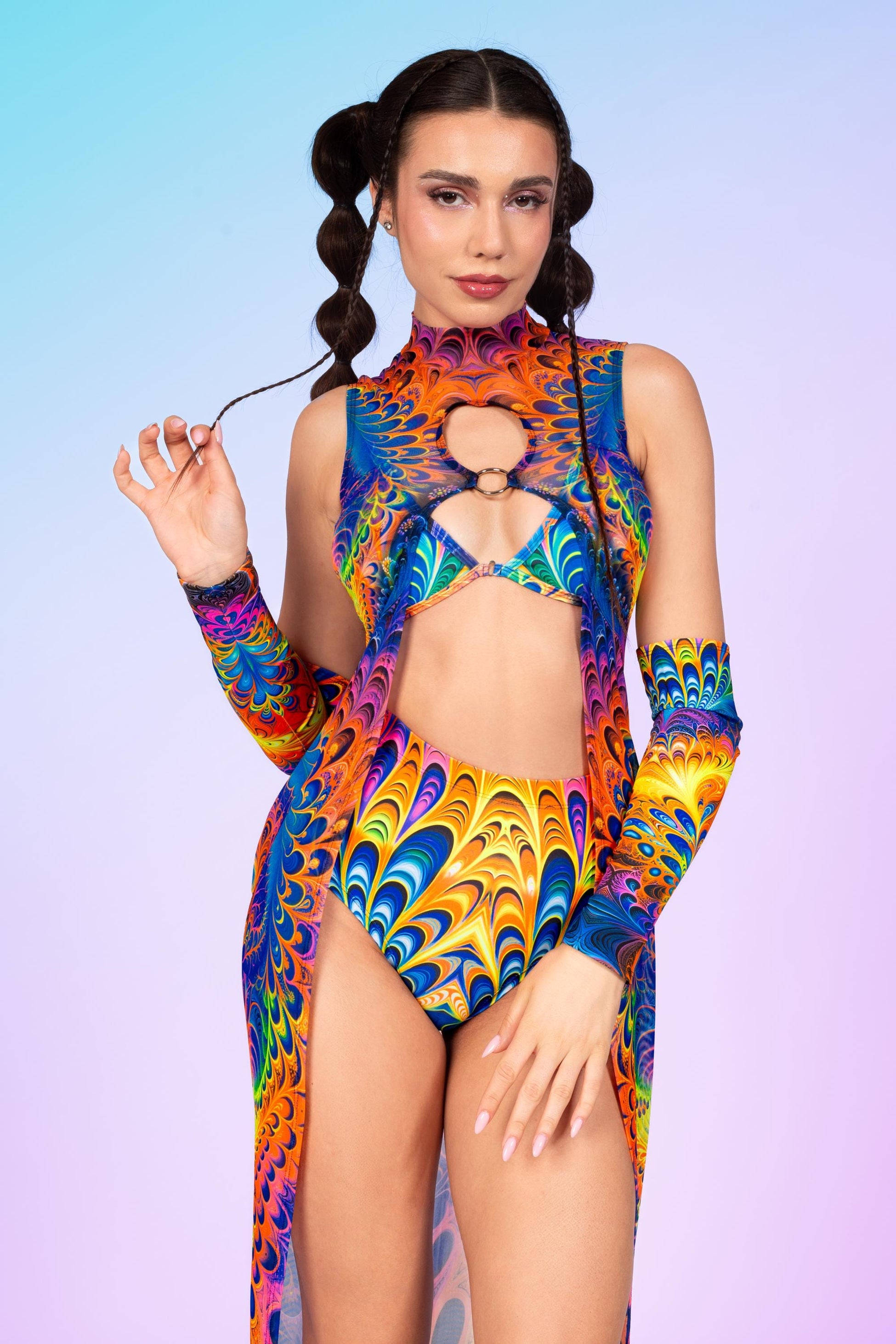 Fractal Galaxy Mesh Open Front Dress 1