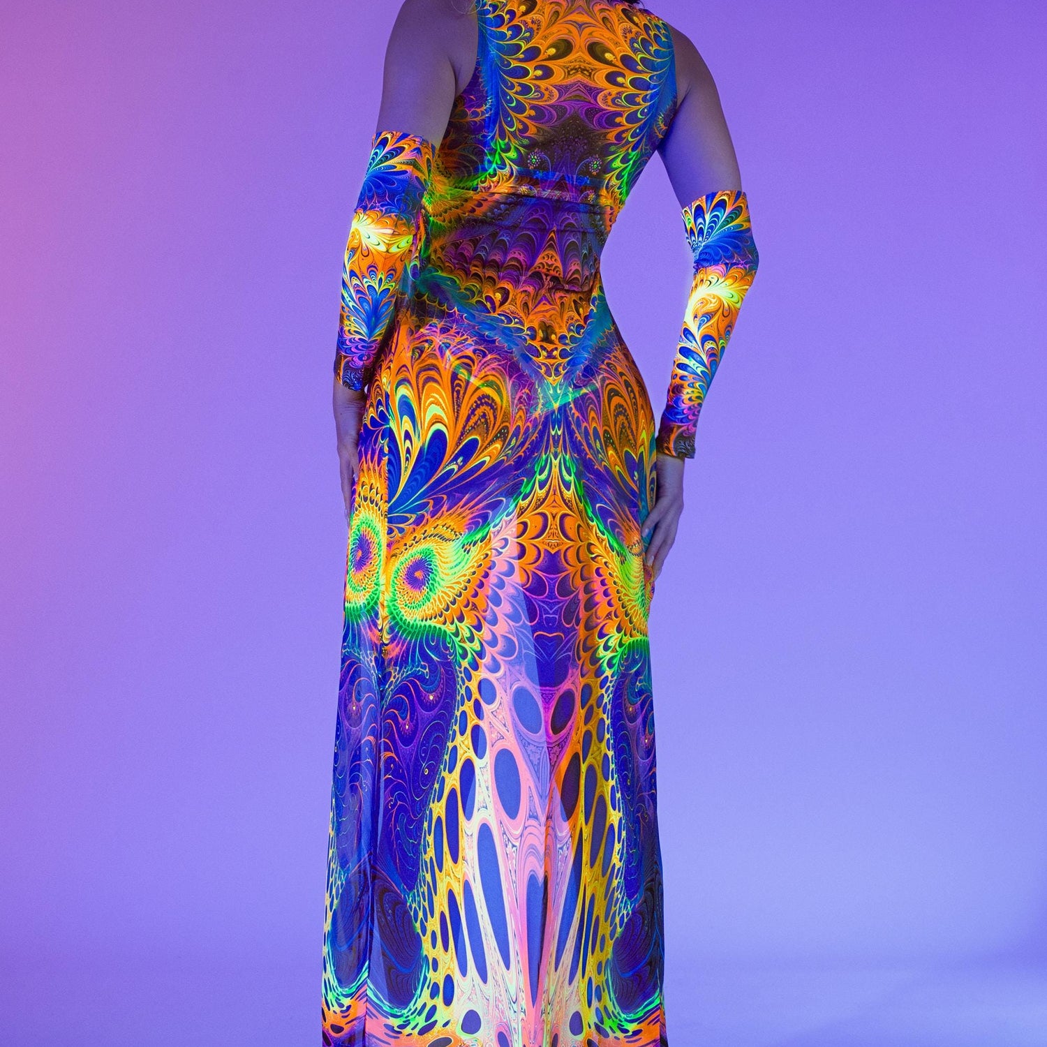 Fractal Galaxy Mesh Open Front Dress 7