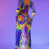 Fractal Galaxy Mesh Open Front Dress