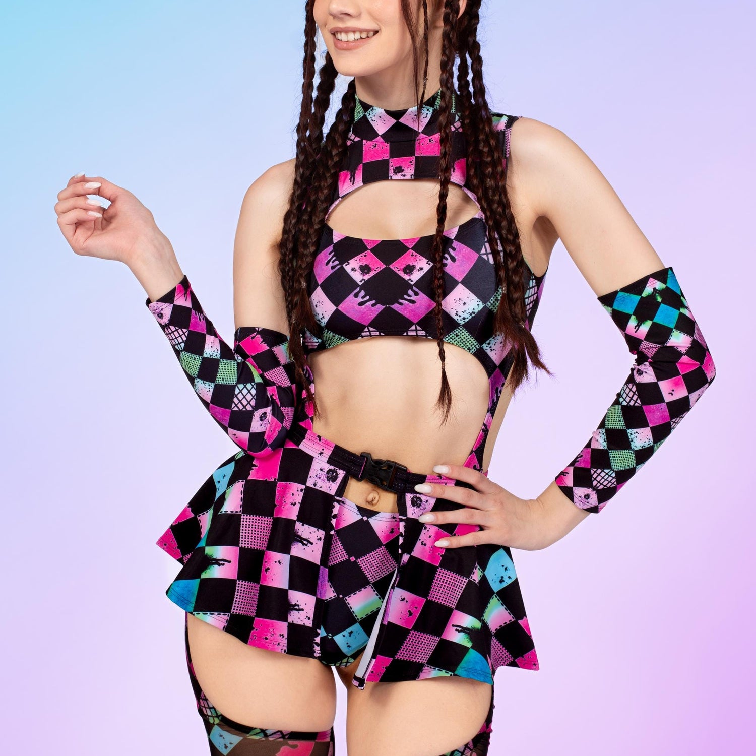 Color Racer Chaps Leotard Wraps Set Black, Pink