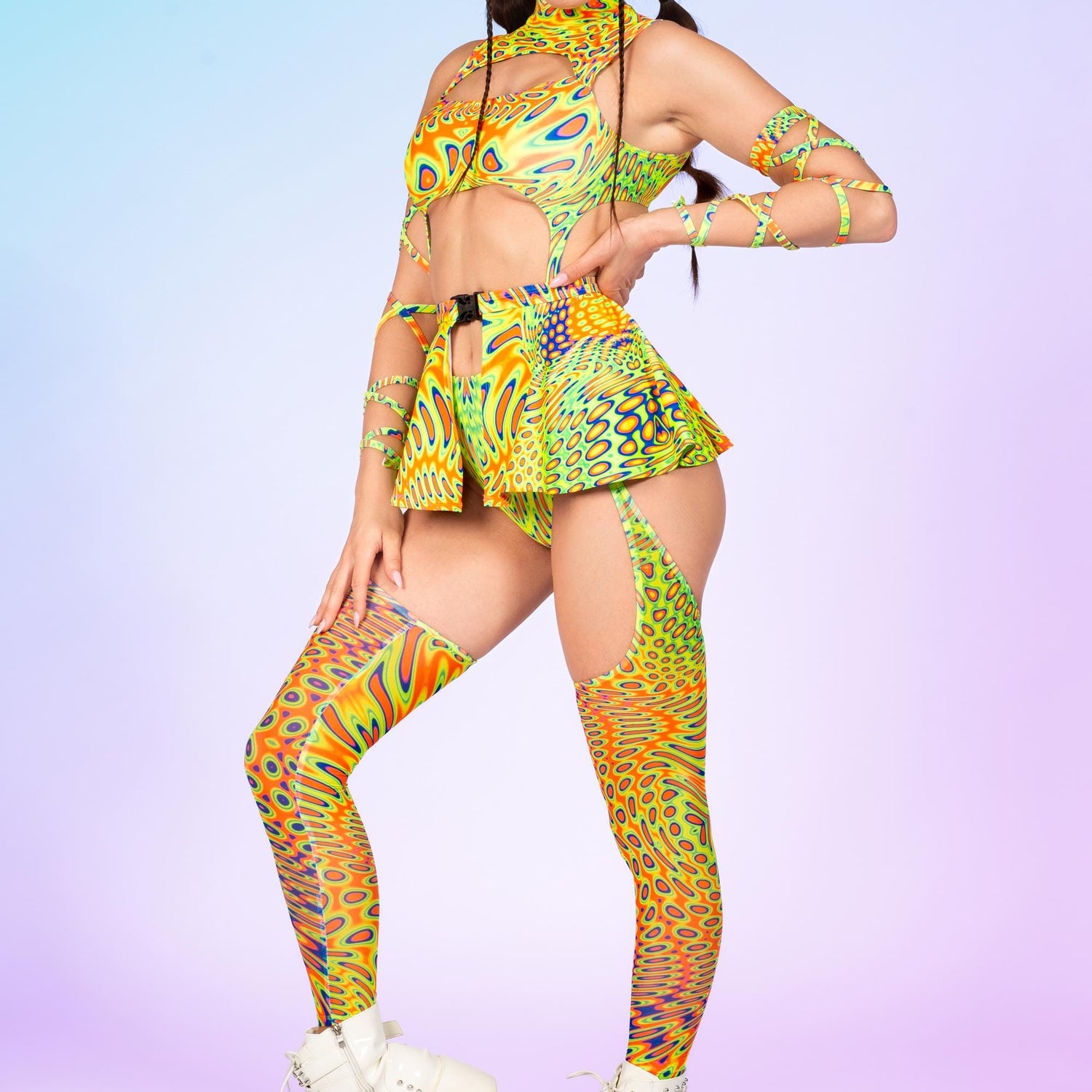 Zuzu Space Chaps Leotard Wraps Set Lycra, Mesh, UV Reactive