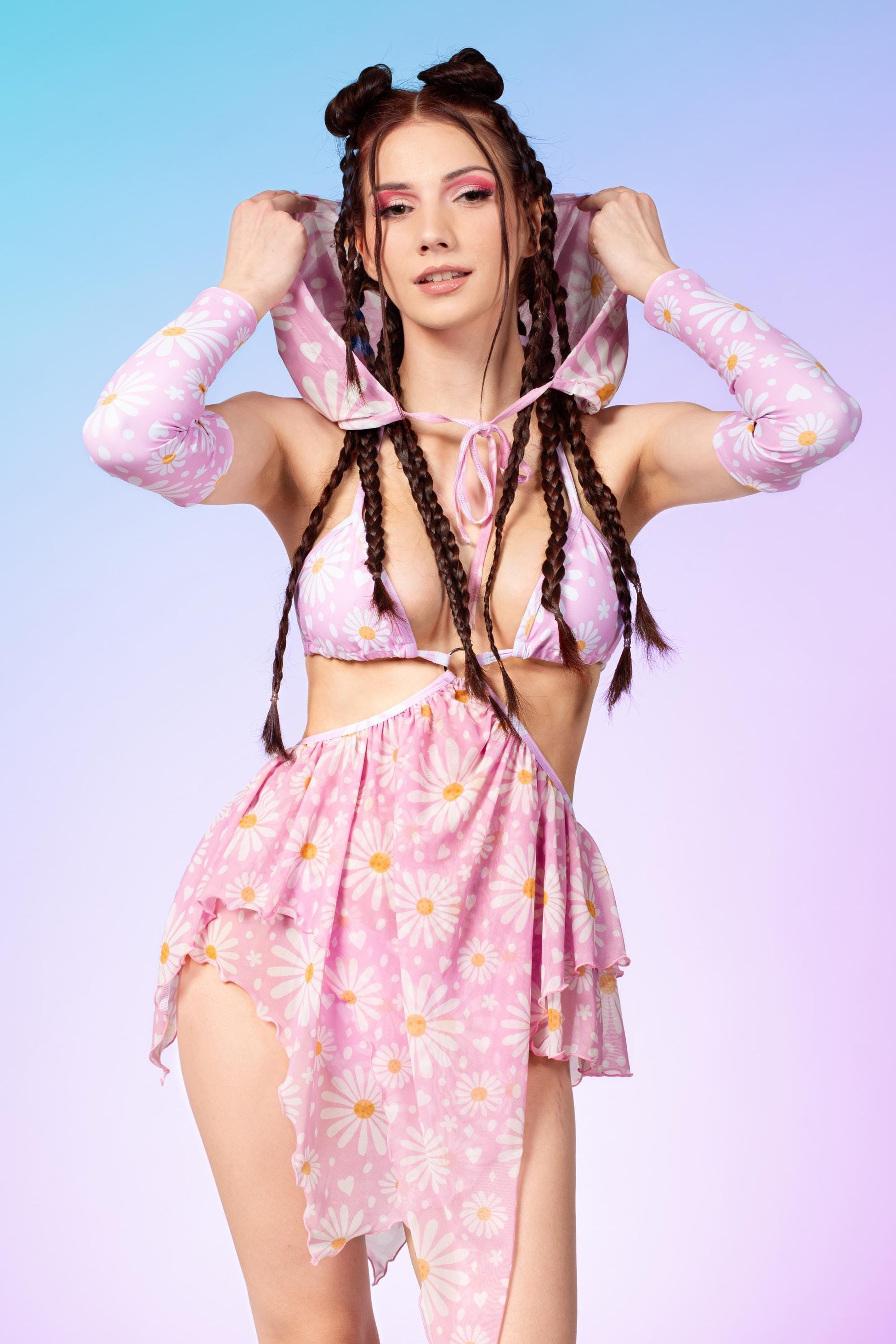 Pink Daisy Pixie Hooded Set 2