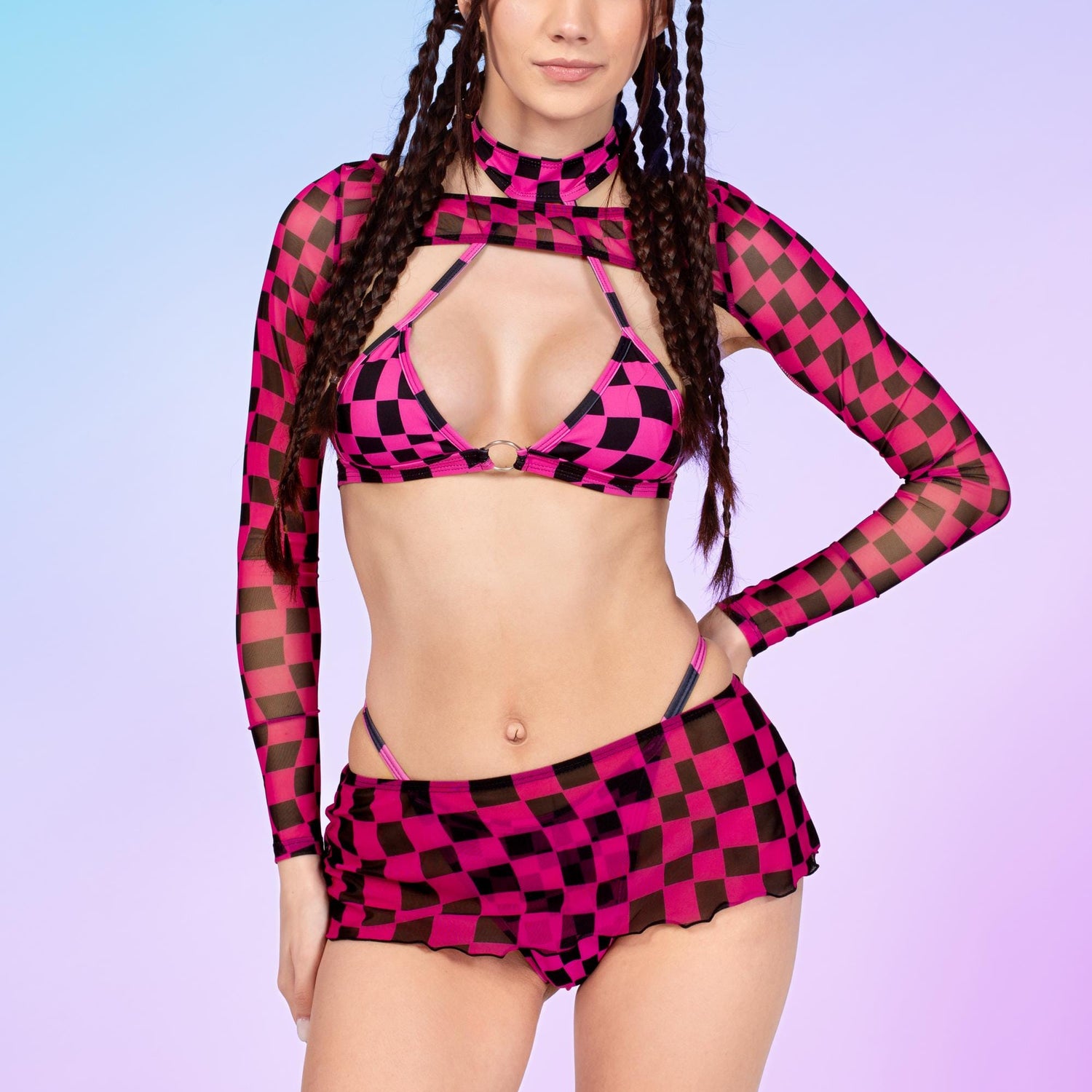 Pink Me Micro Skirt Set Black, Pink