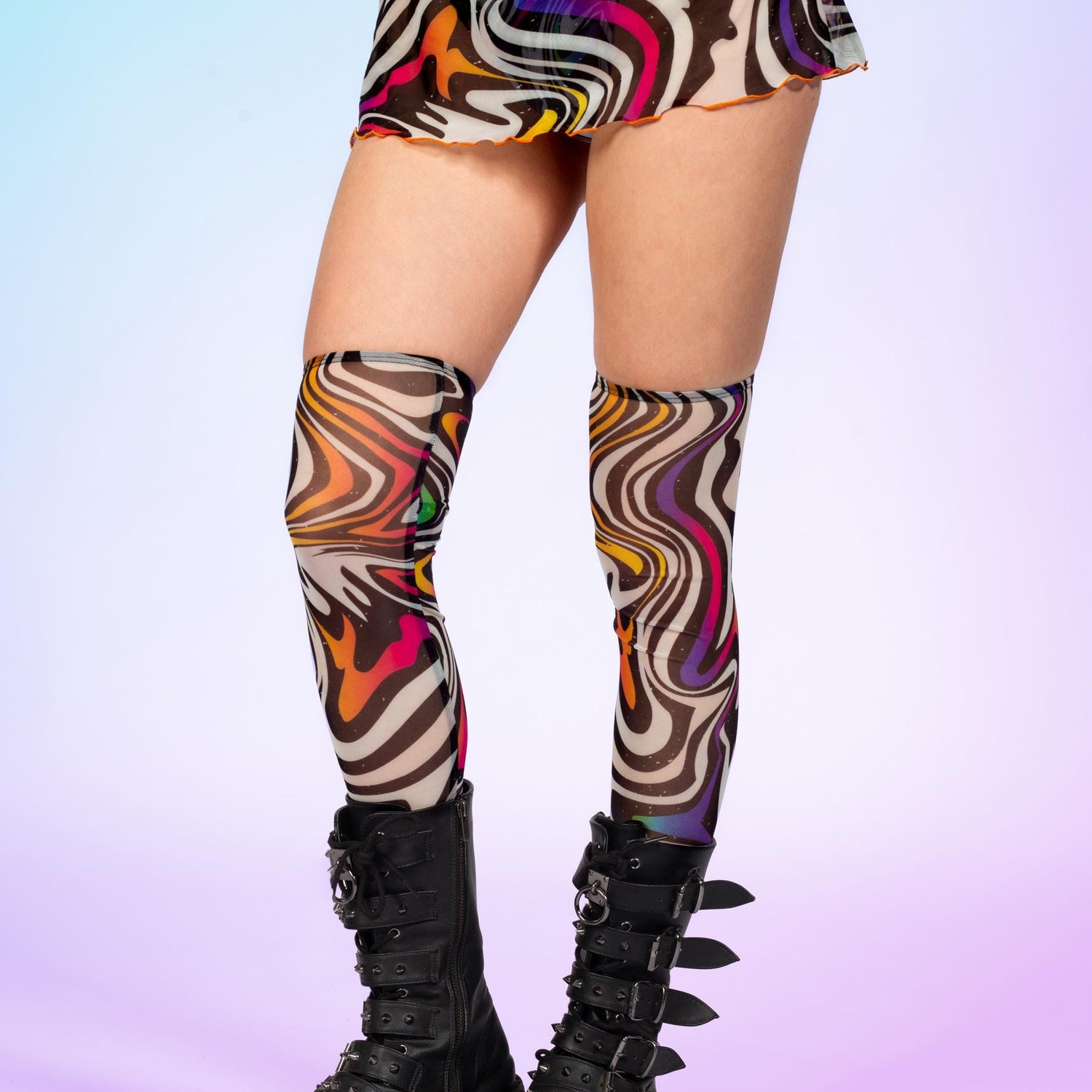 Oil Spill Micro Skirt Set Lycra, Mesh