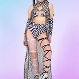 Crossword Mesh Open Front Dress