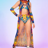 Fractal Galaxy Mesh Open Front Dress