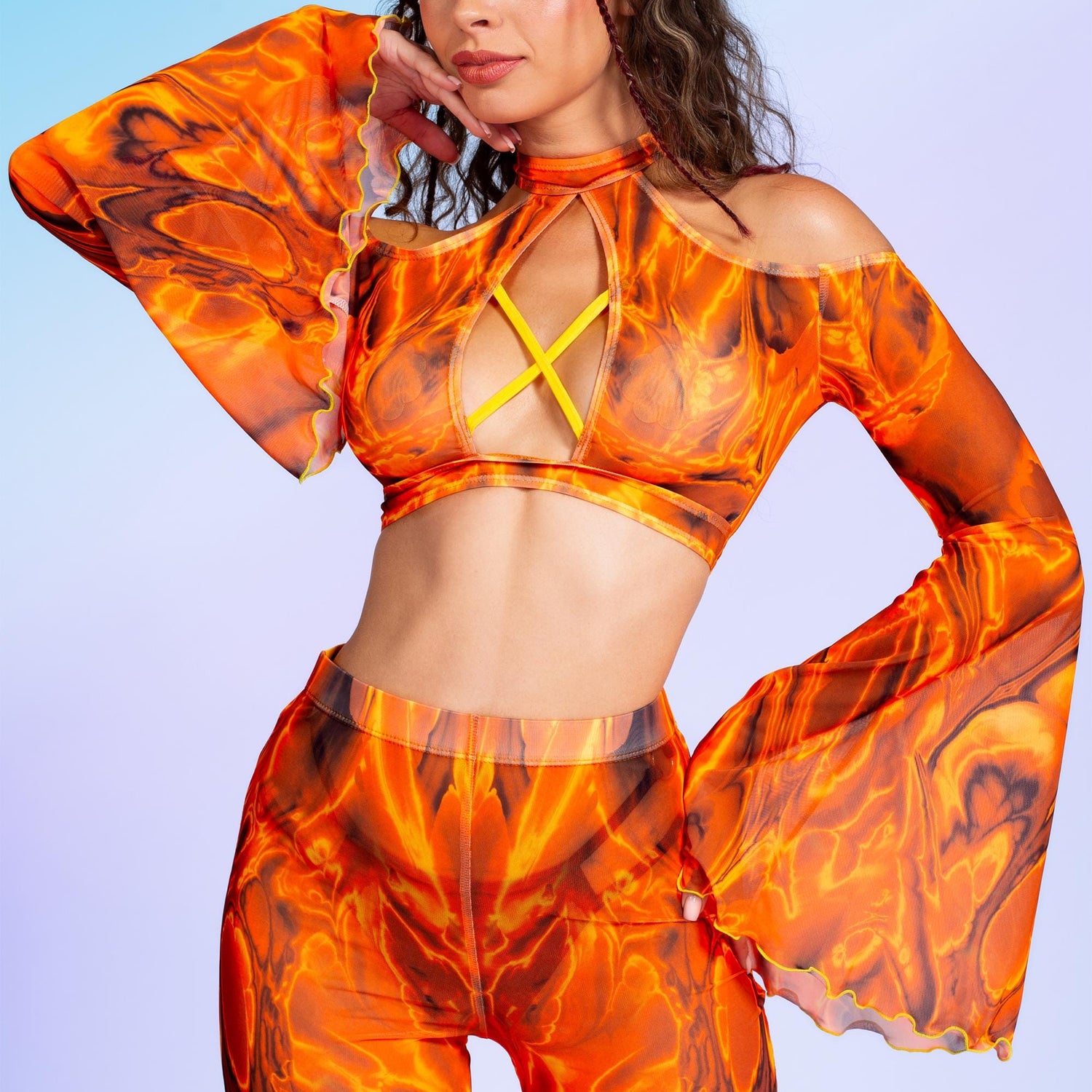 Women Up In Flames Flared Slit Set