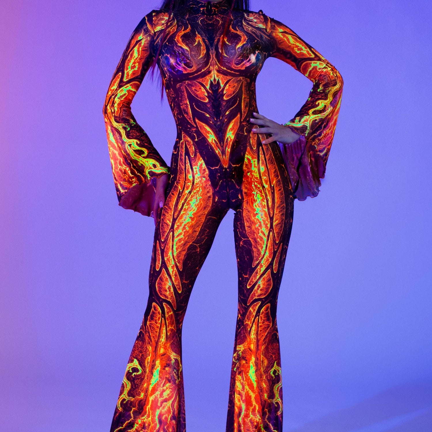 Natural Magmatism Flared Mesh Costume Black, Orange