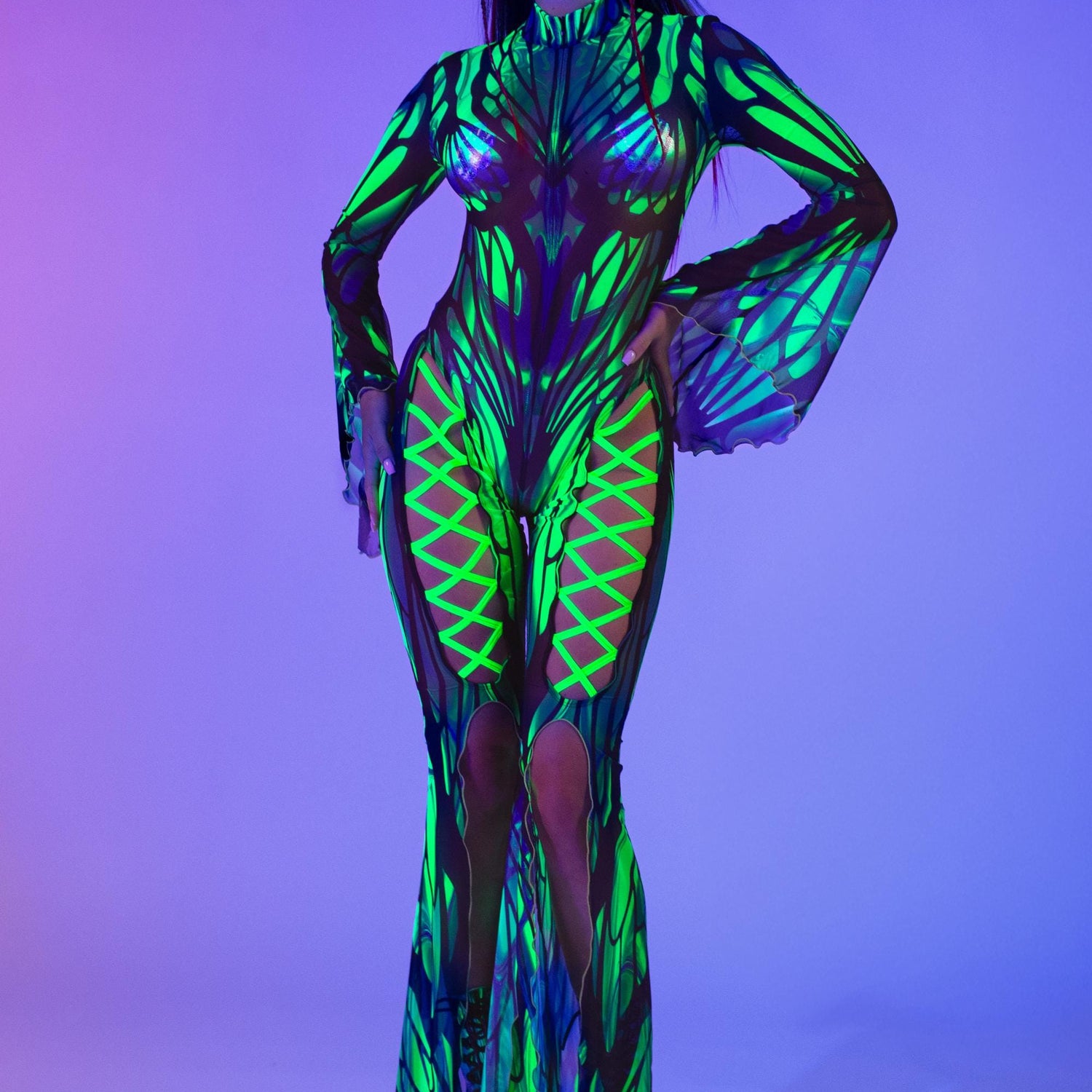 Fly Devine Criss-Cross Mesh Costume Green
