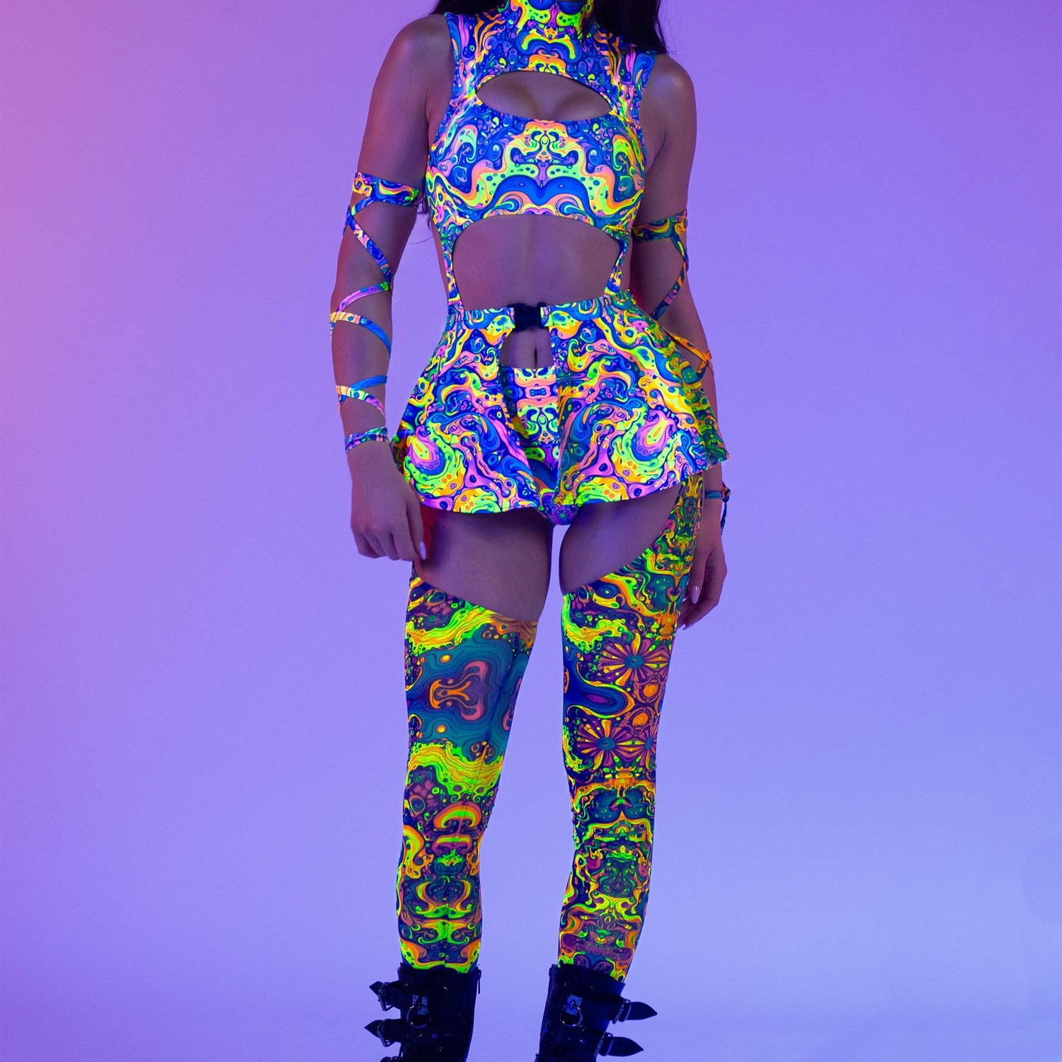 Abstract Concept Chaps Leotard Pink, Yellow