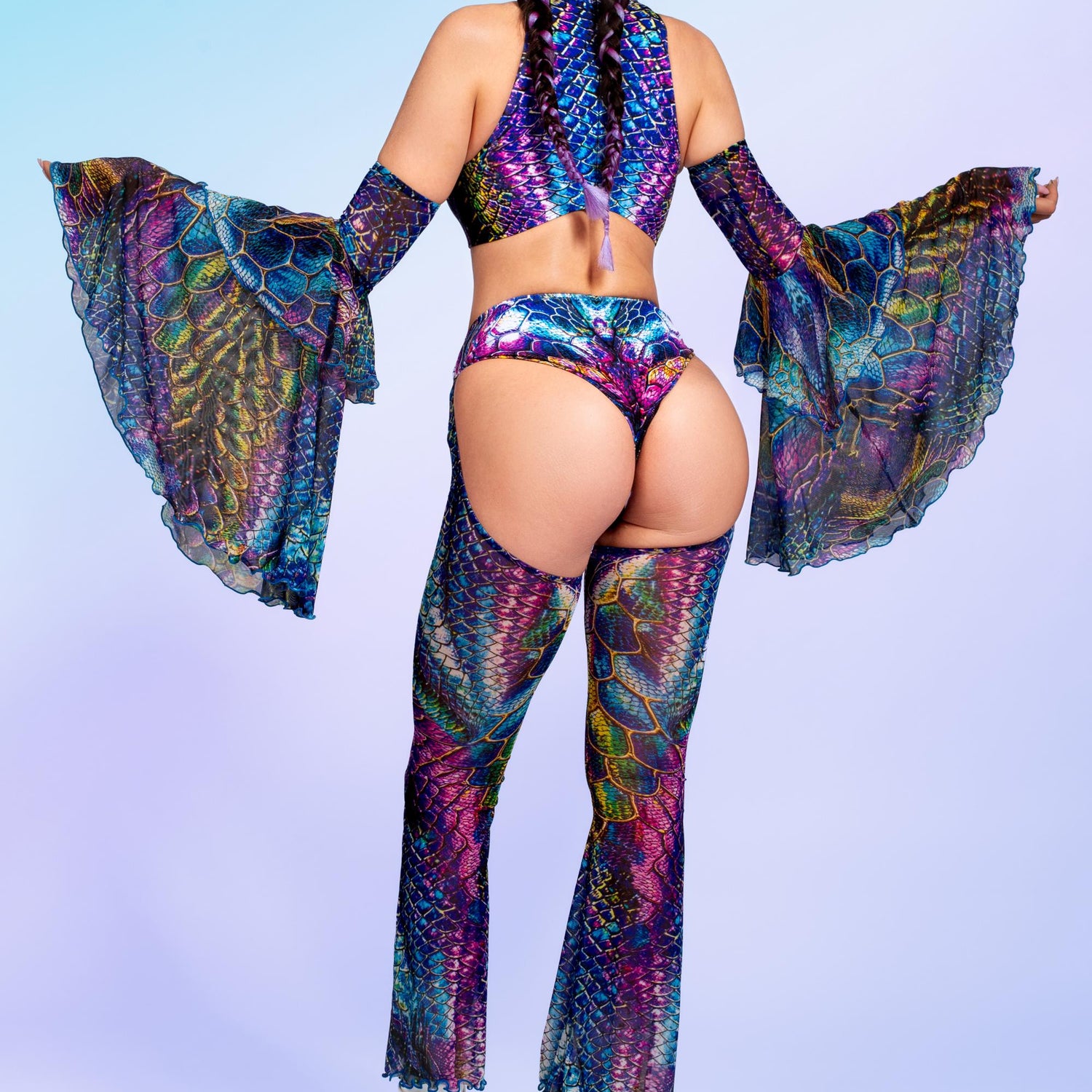 Scalebound Backless Chaps Bodysuit Lycra, Mesh
