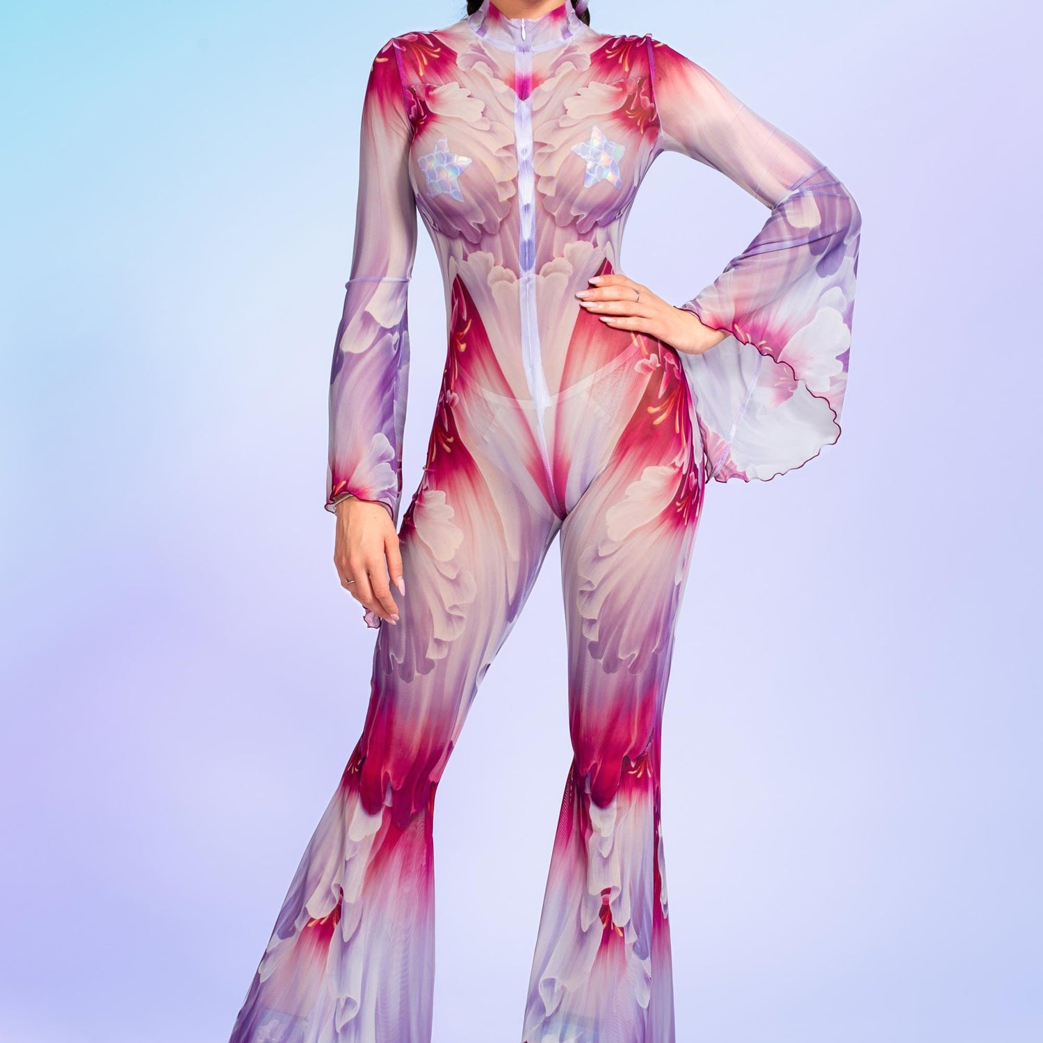 Tenderness Flared Mesh Costume Purple