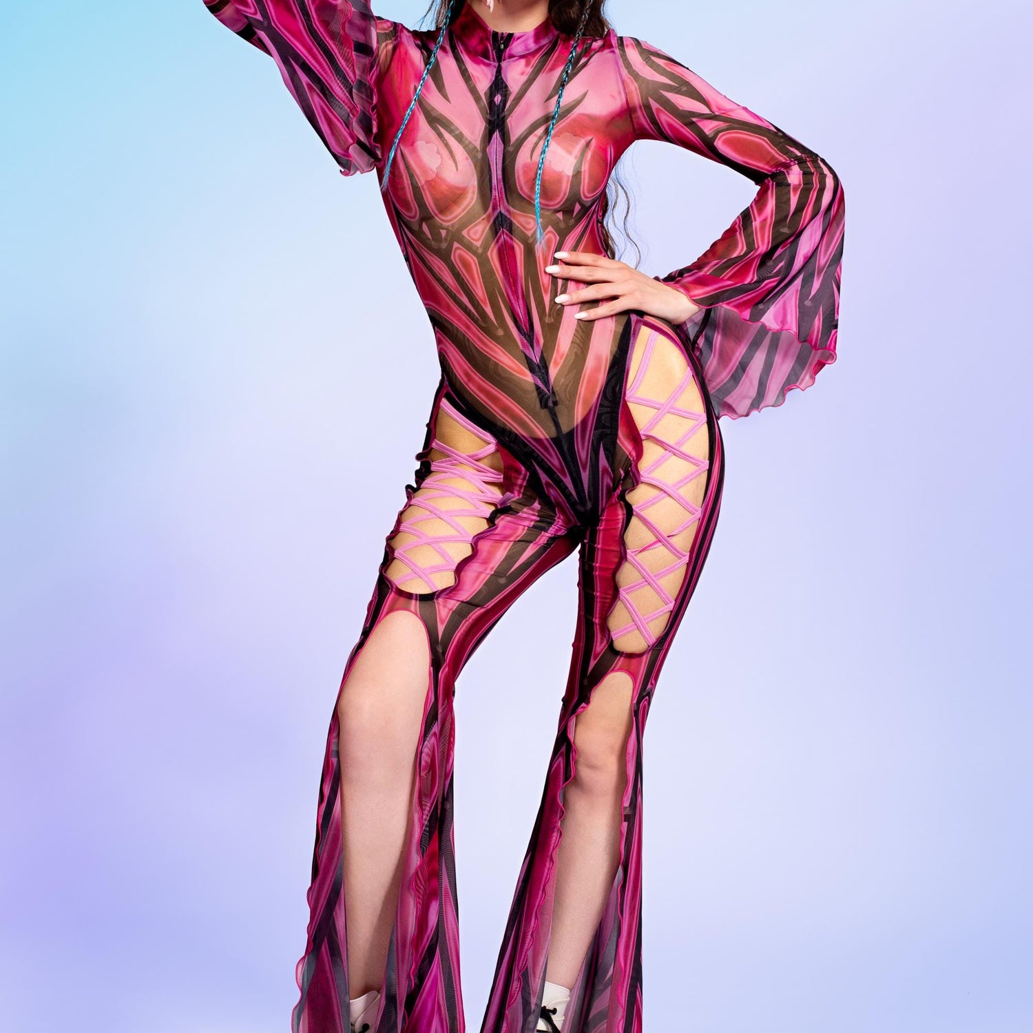 Candy Wrapper Criss-Cross Mesh Costume Pink