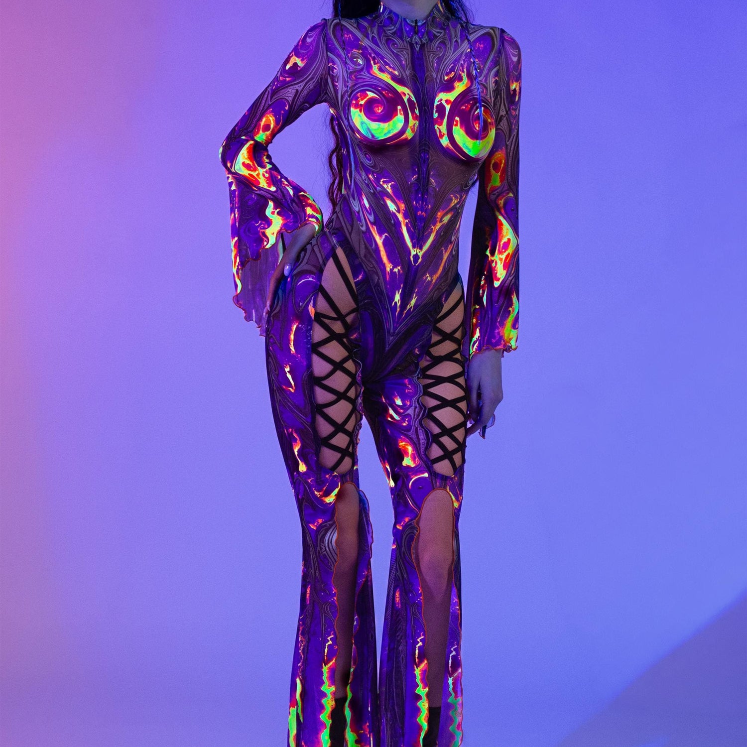 Forged From Quartz Criss-Cross Mesh Costume Purple