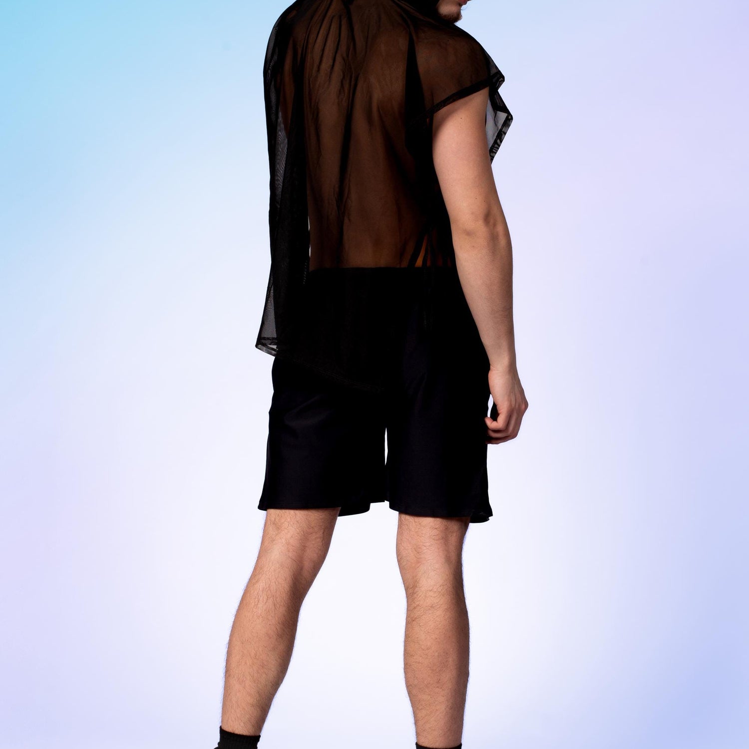 Just Black Male Hooded Rave Set Lycra, Mesh