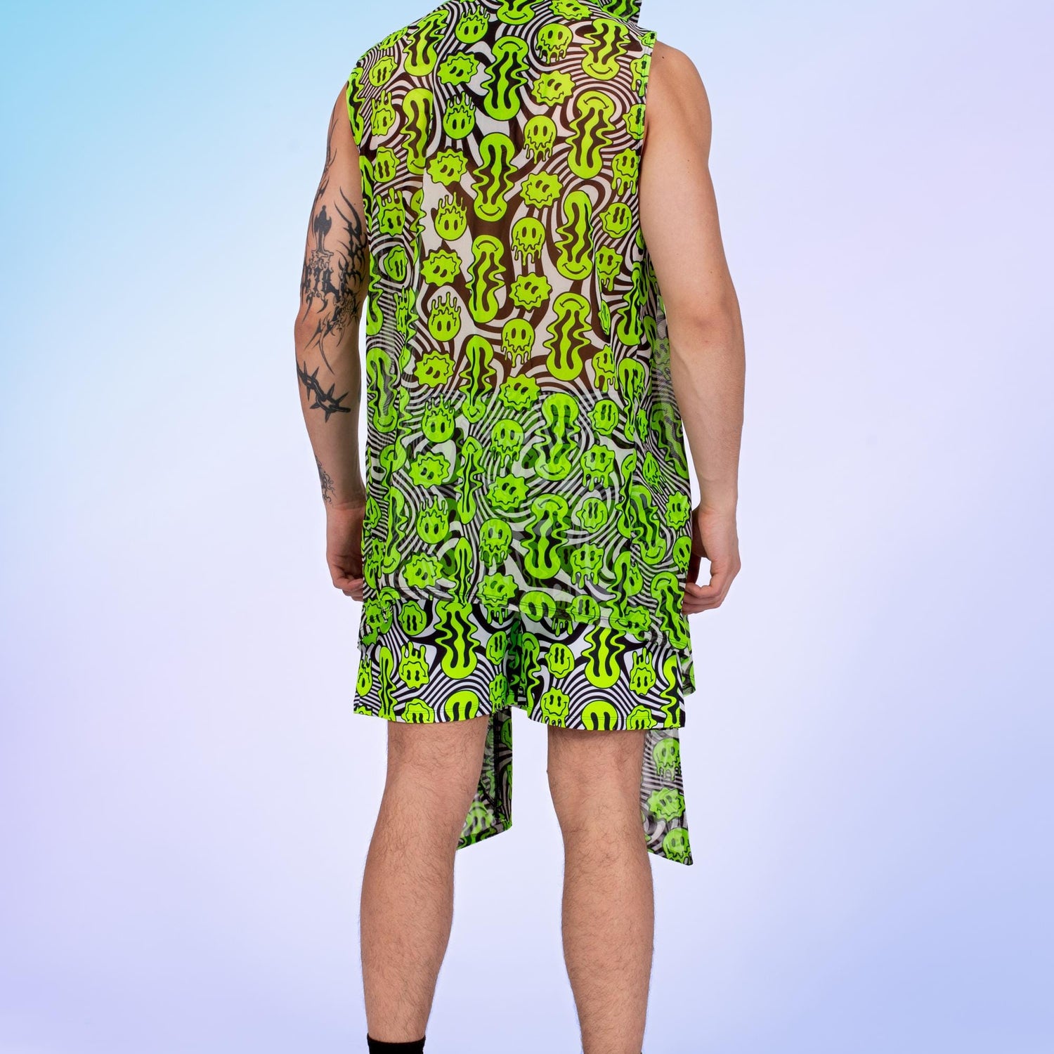 Very Funny Male Hooded Vest & Shorts Set Lycra, Mesh, UV Reactive