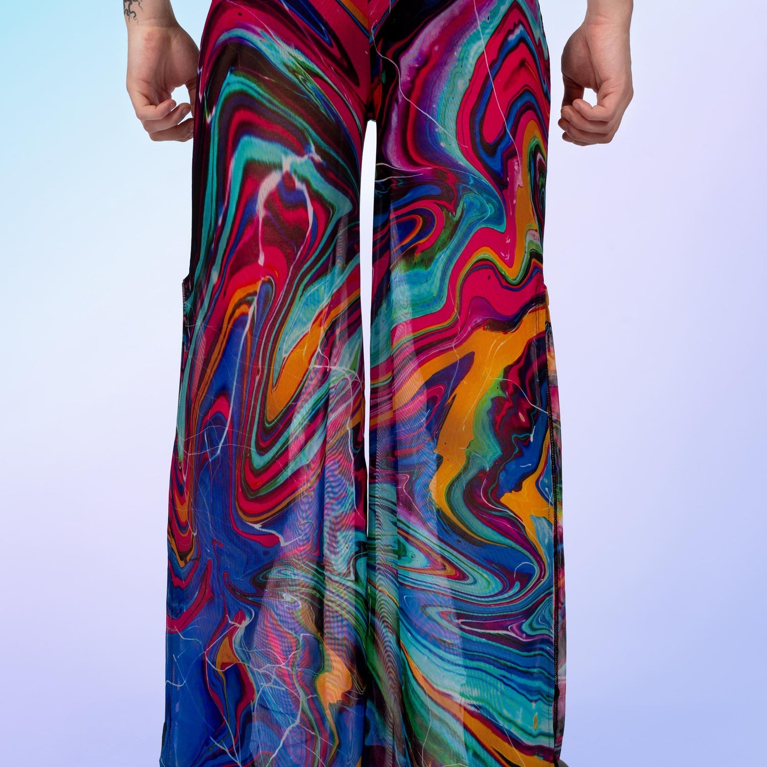 Vivid Vortex Mesh Male Split Pants Blue, Pink