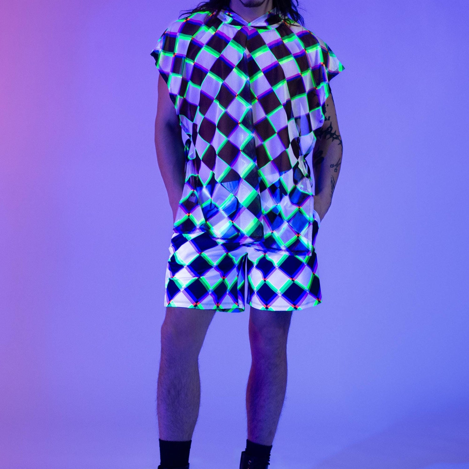 Men Checkmate Male Hooded Rave Set