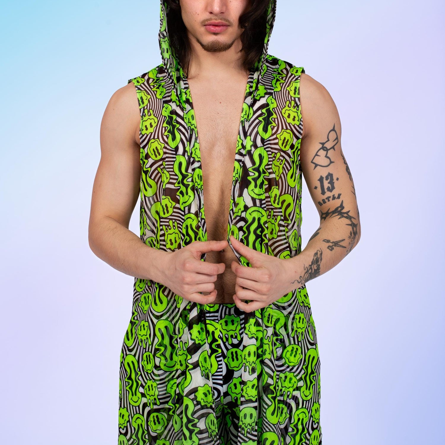 Very Funny Male Hooded Vest & Shorts Set White, Yellow