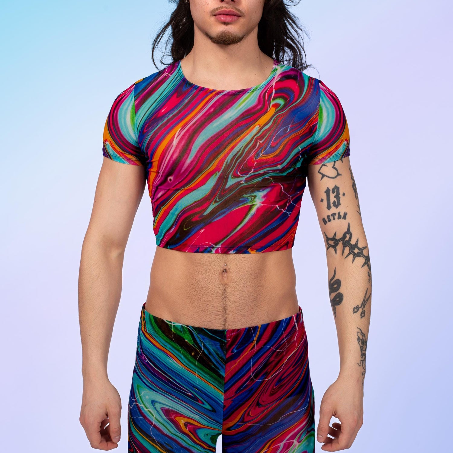 Vivid Vortex Mesh Male Split Pants Mesh, UV Reactive