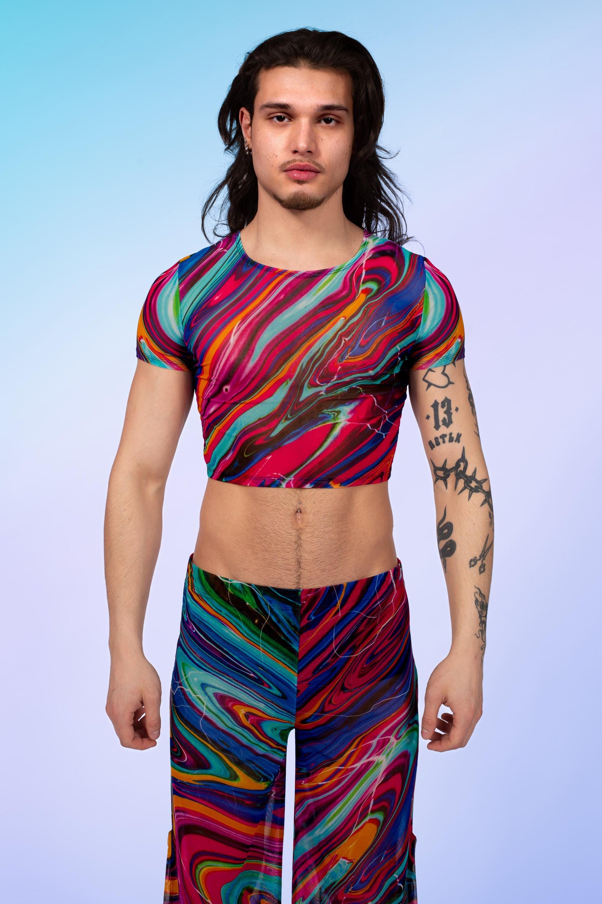 Vivid Vortex Male Mesh Cropped Set 1