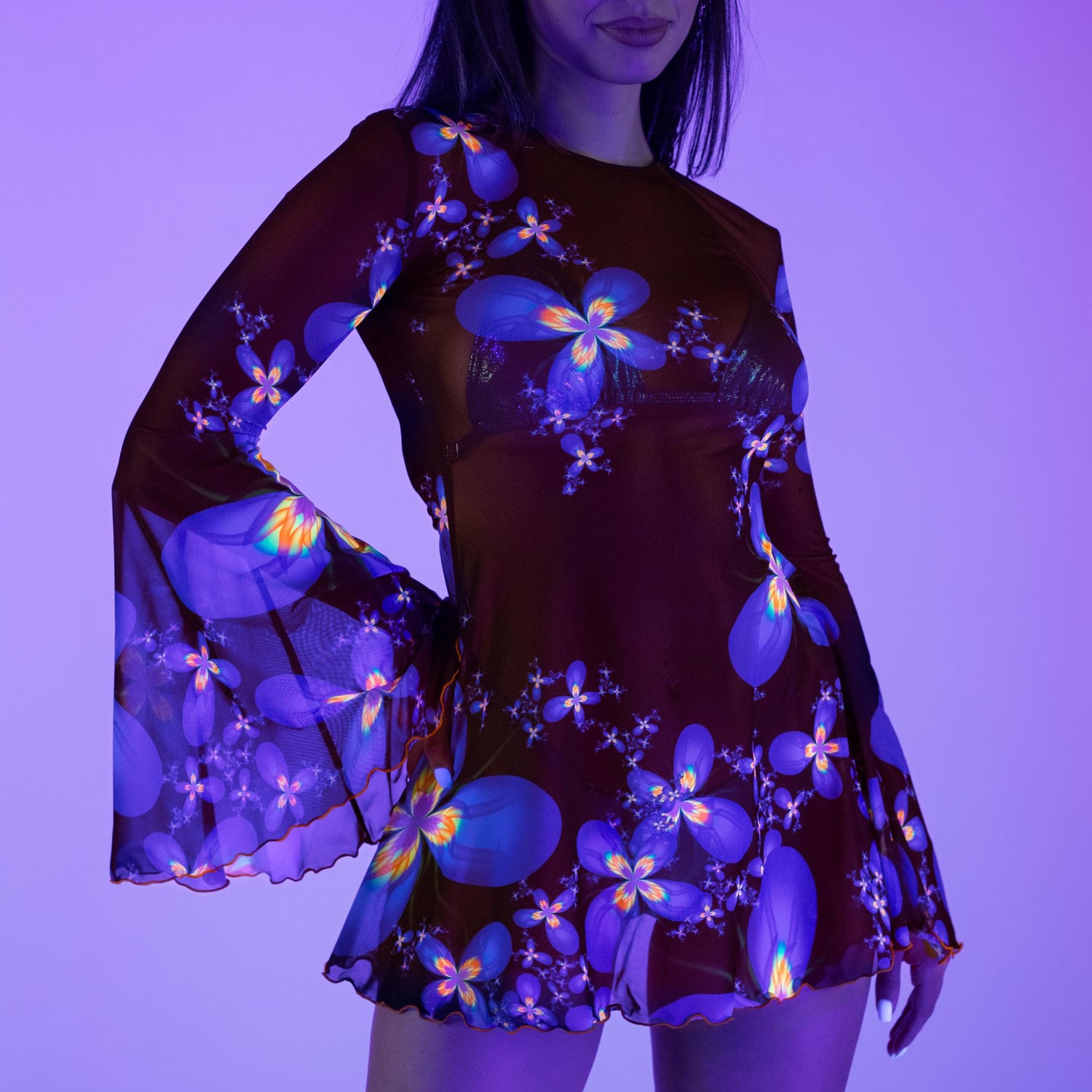 Indigo Dreams Open Back Dress Mesh, UV Reactive