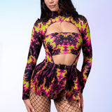 Neon Fractal Open-Heart Leotard