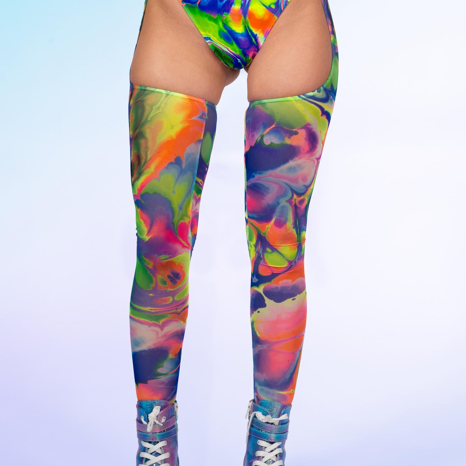 Color Spill Buckle Bodysuit Lycra, UV Reactive