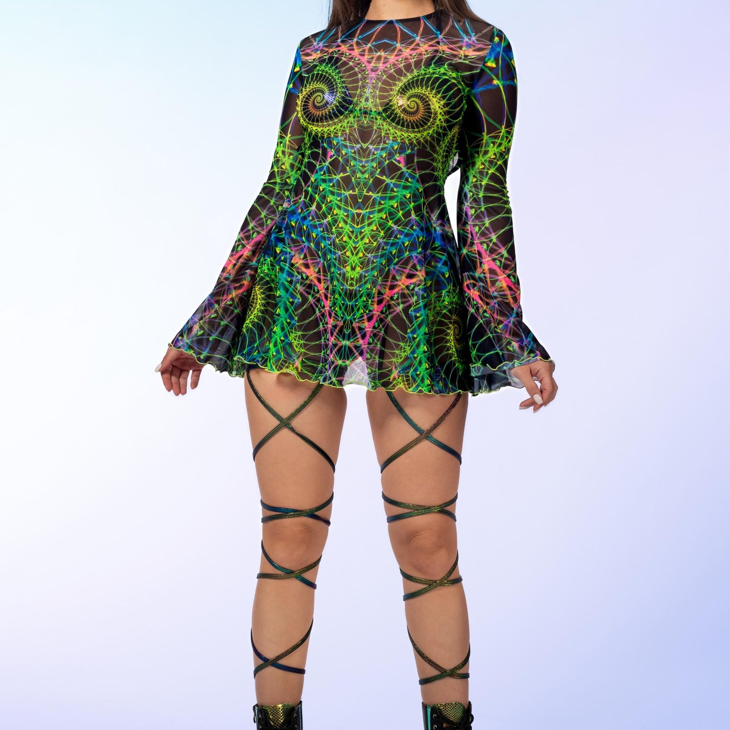 Women Fractal Fever Open Back Dress
