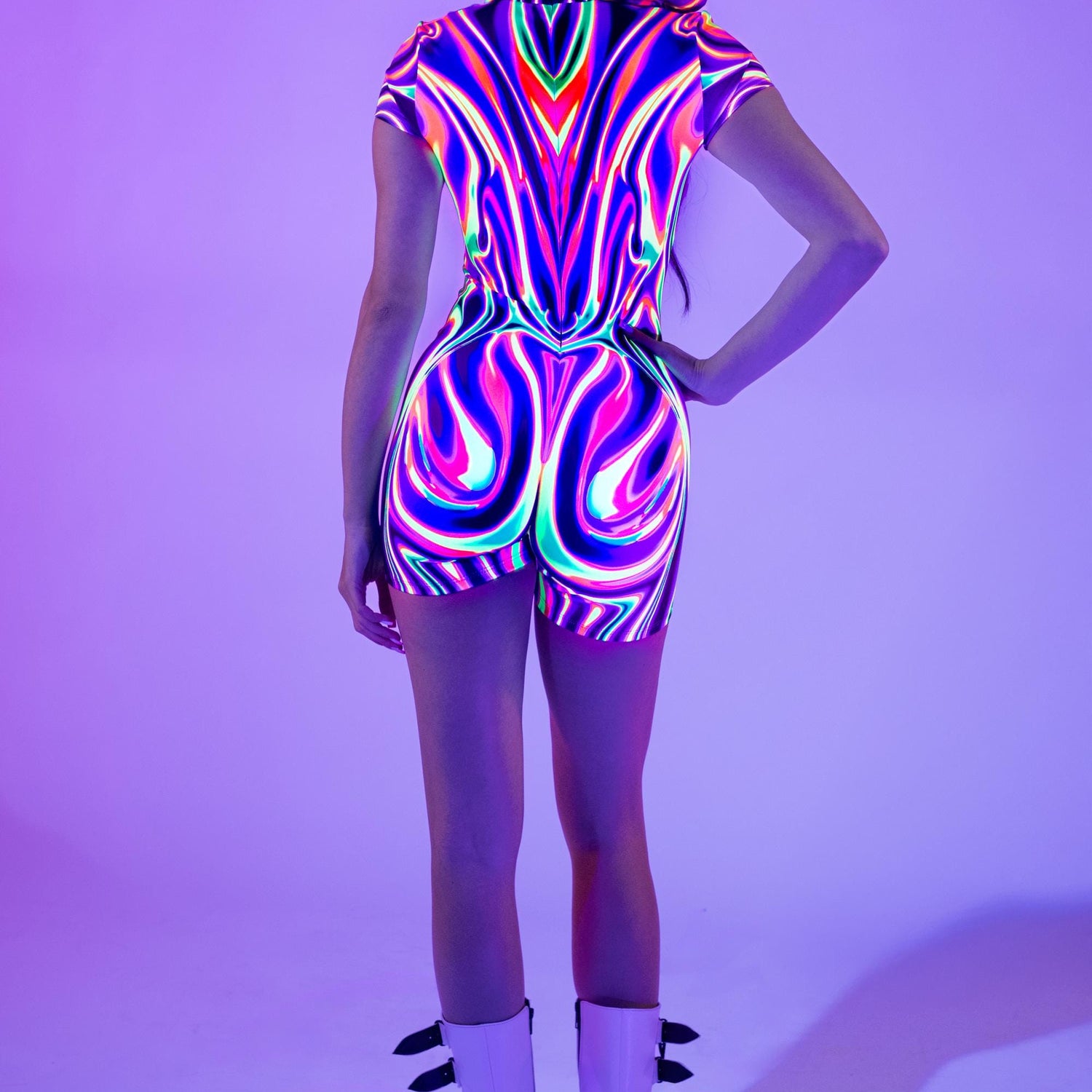 Vibrant Flow Short Sleeve Romper Lycra, UV Reactive